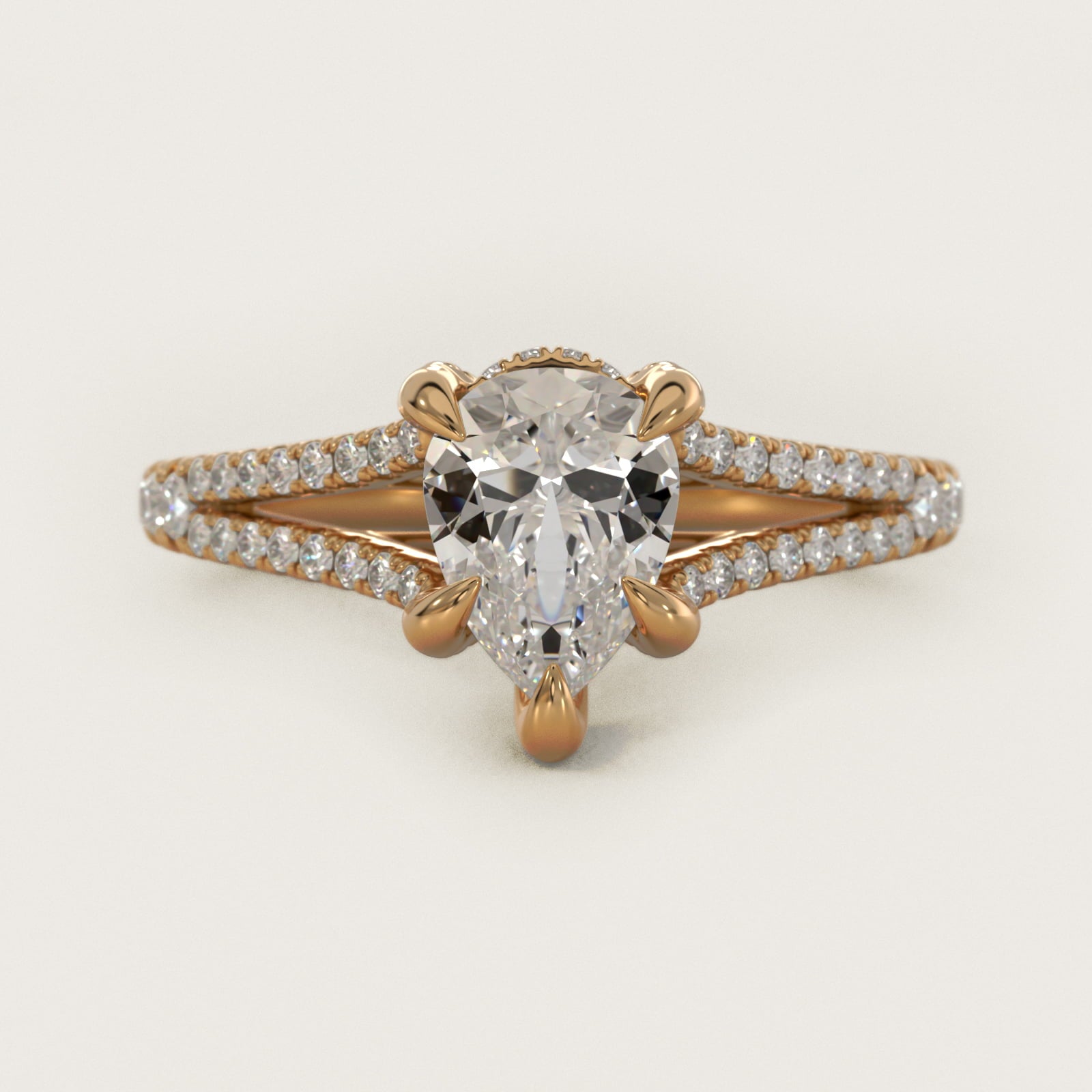 Split-Shank Diamond Engagement Ring in 14K Yellow Gold - Pear Center