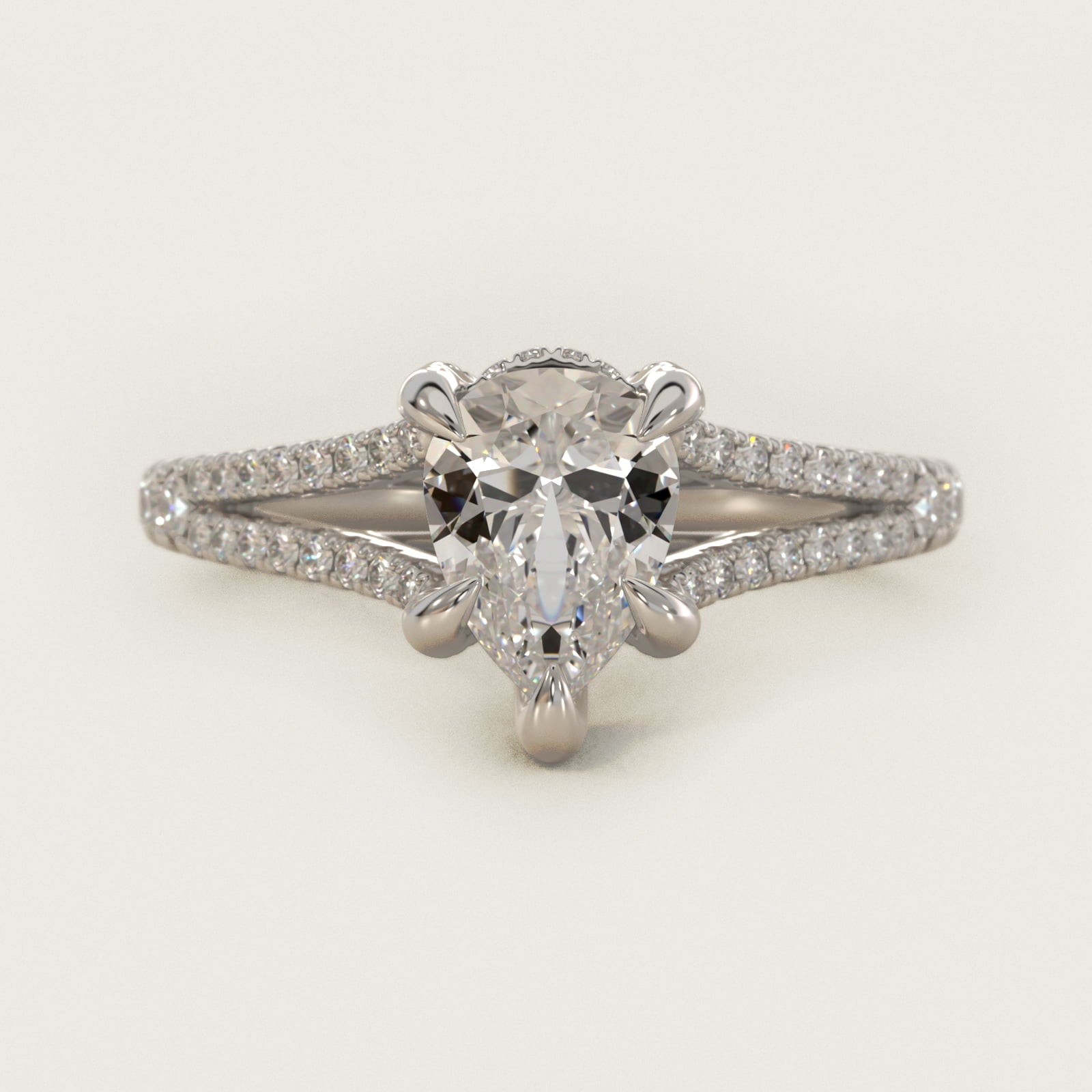 Split-Shank Diamond Engagement Ring in Platinum - Pear Center