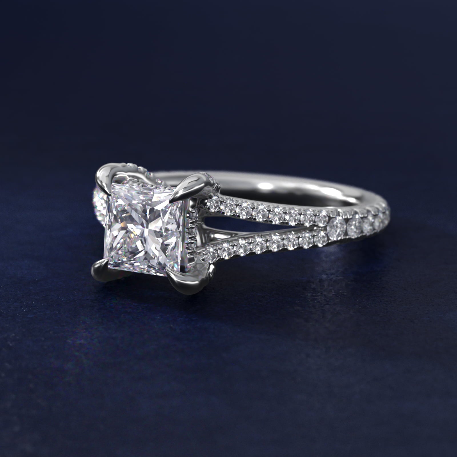 Split-Shank Diamond Engagement Ring in 18k White Gold - Princess Center