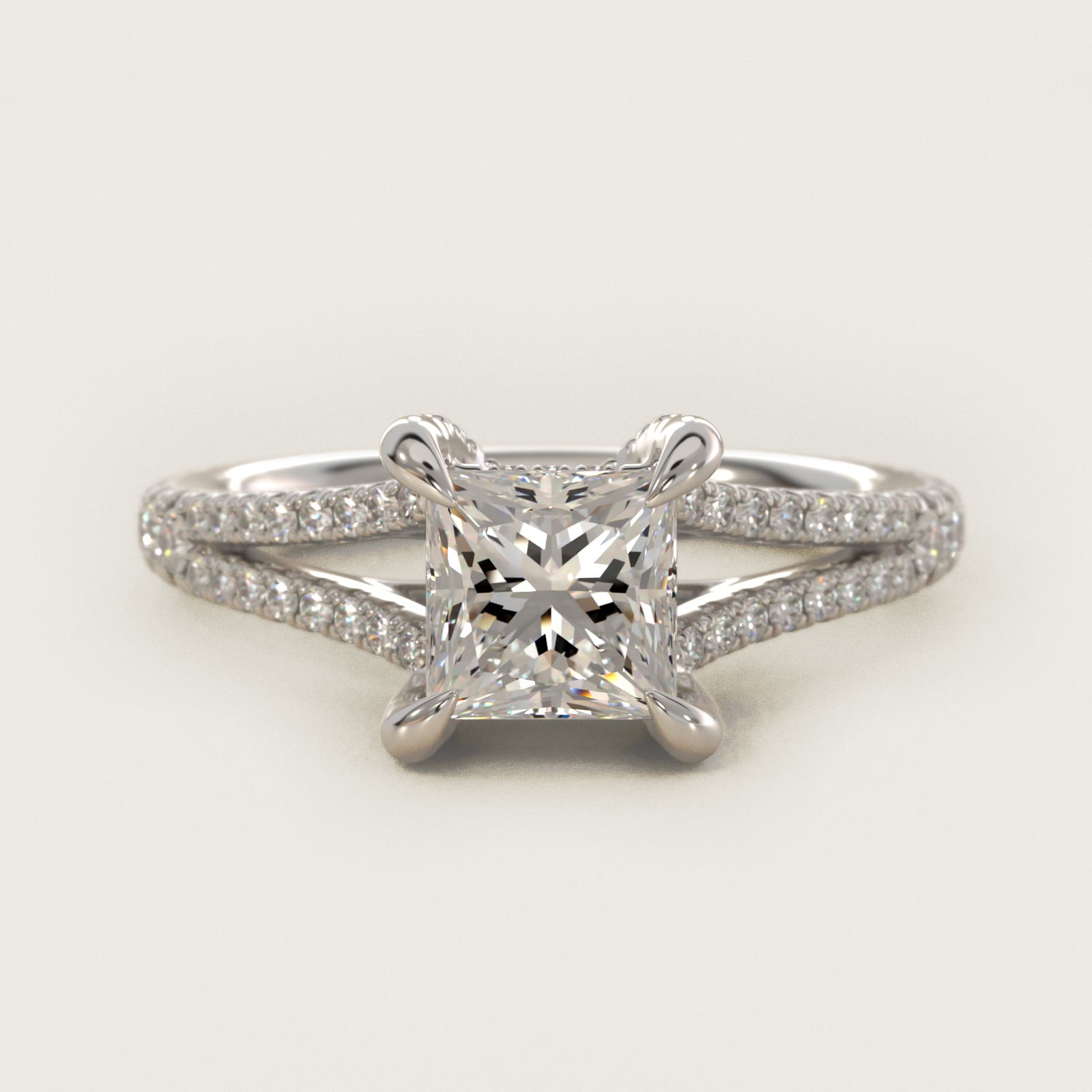 Split-Shank Diamond Engagement Ring in 14k White Gold - Princess Center