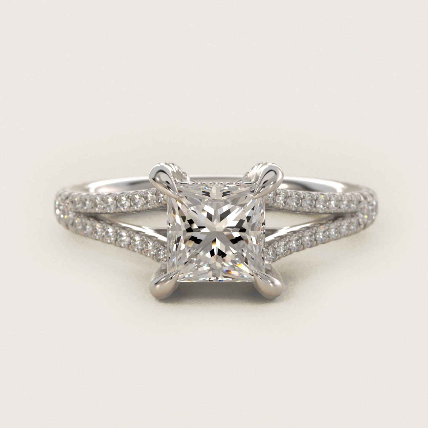 Split-Shank Diamond Engagement Ring in 18k White Gold - Princess Center