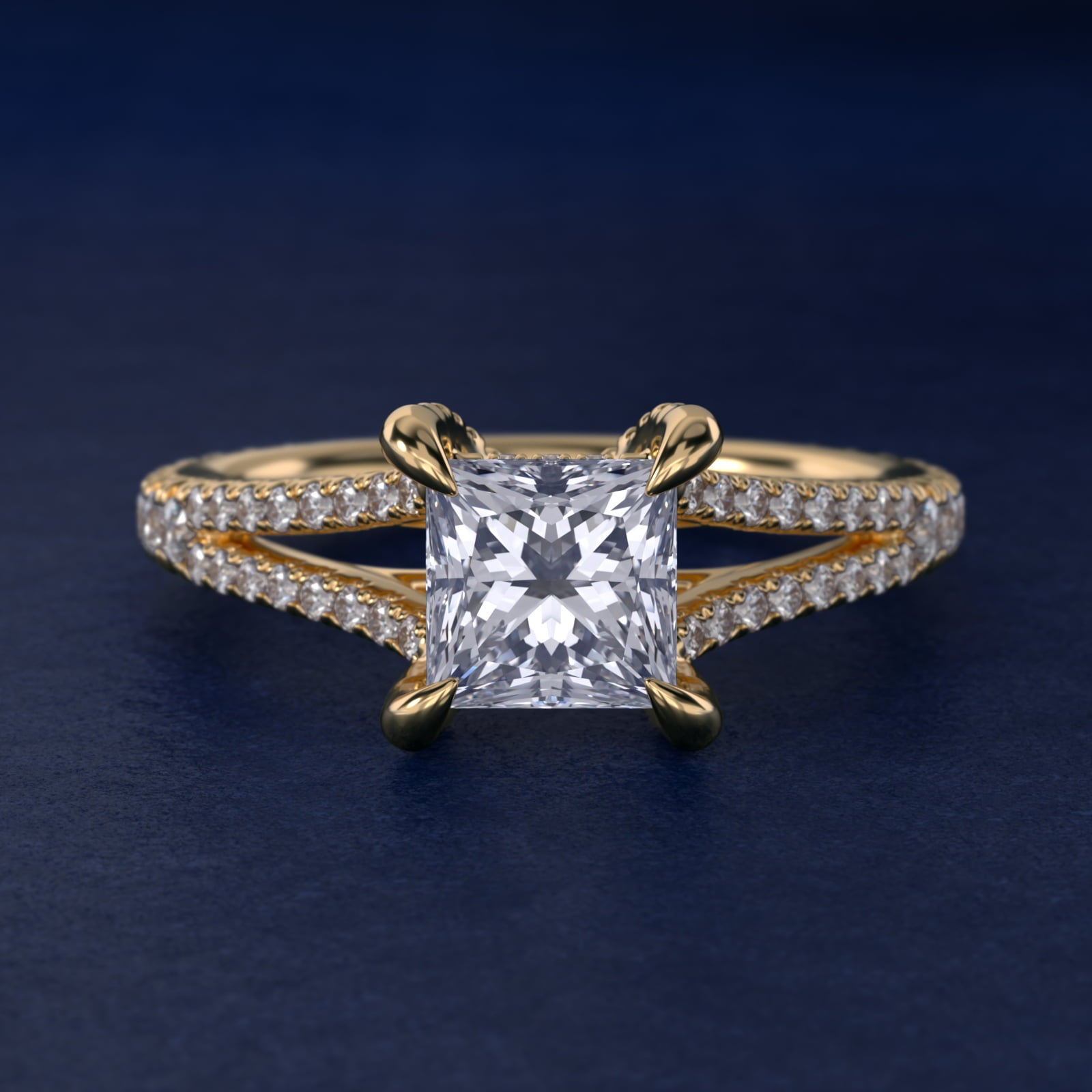 Split-Shank Diamond Engagement Ring in 14K Yellow Gold - Princess Center