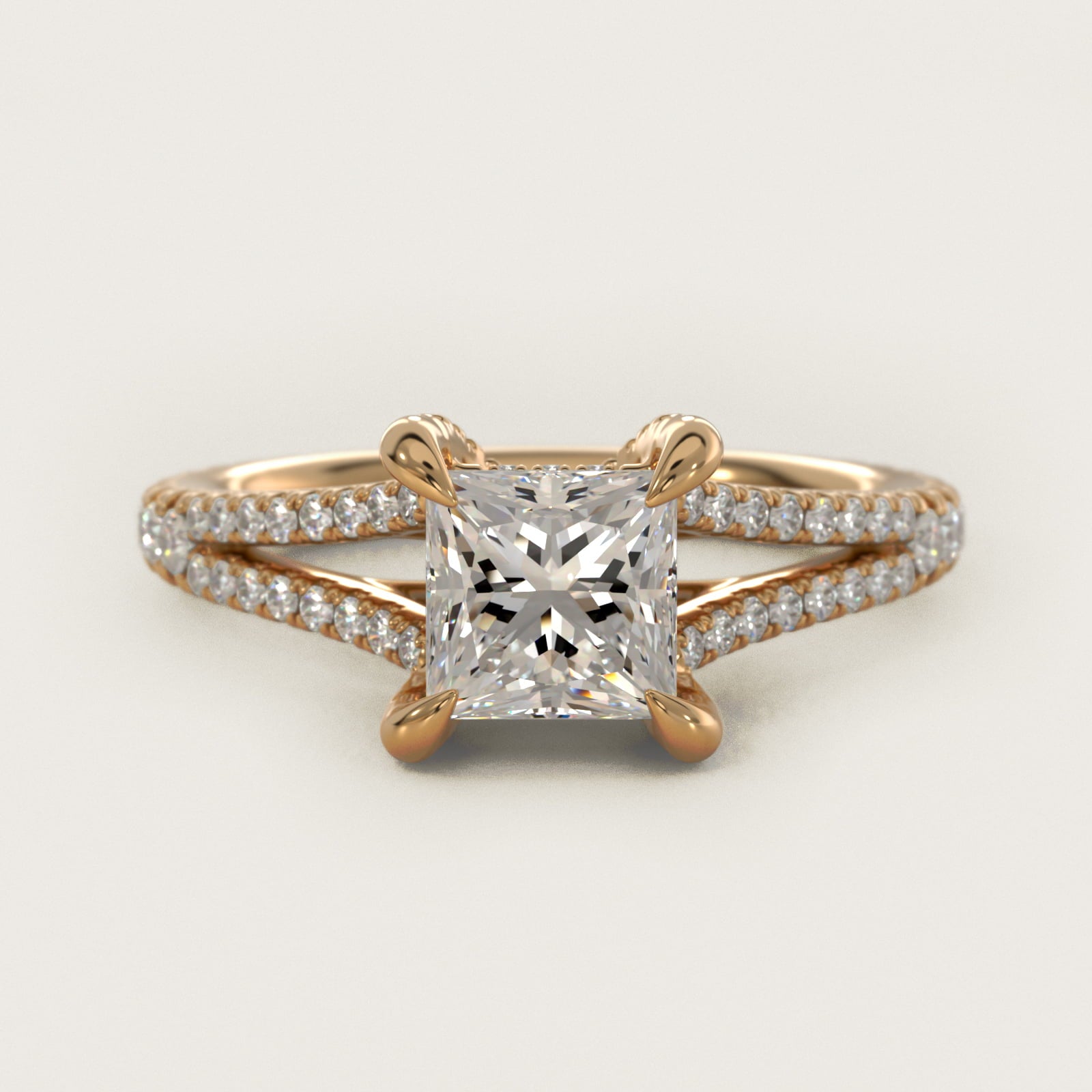 Split-Shank Diamond Engagement Ring in 14K Yellow Gold - Princess Center
