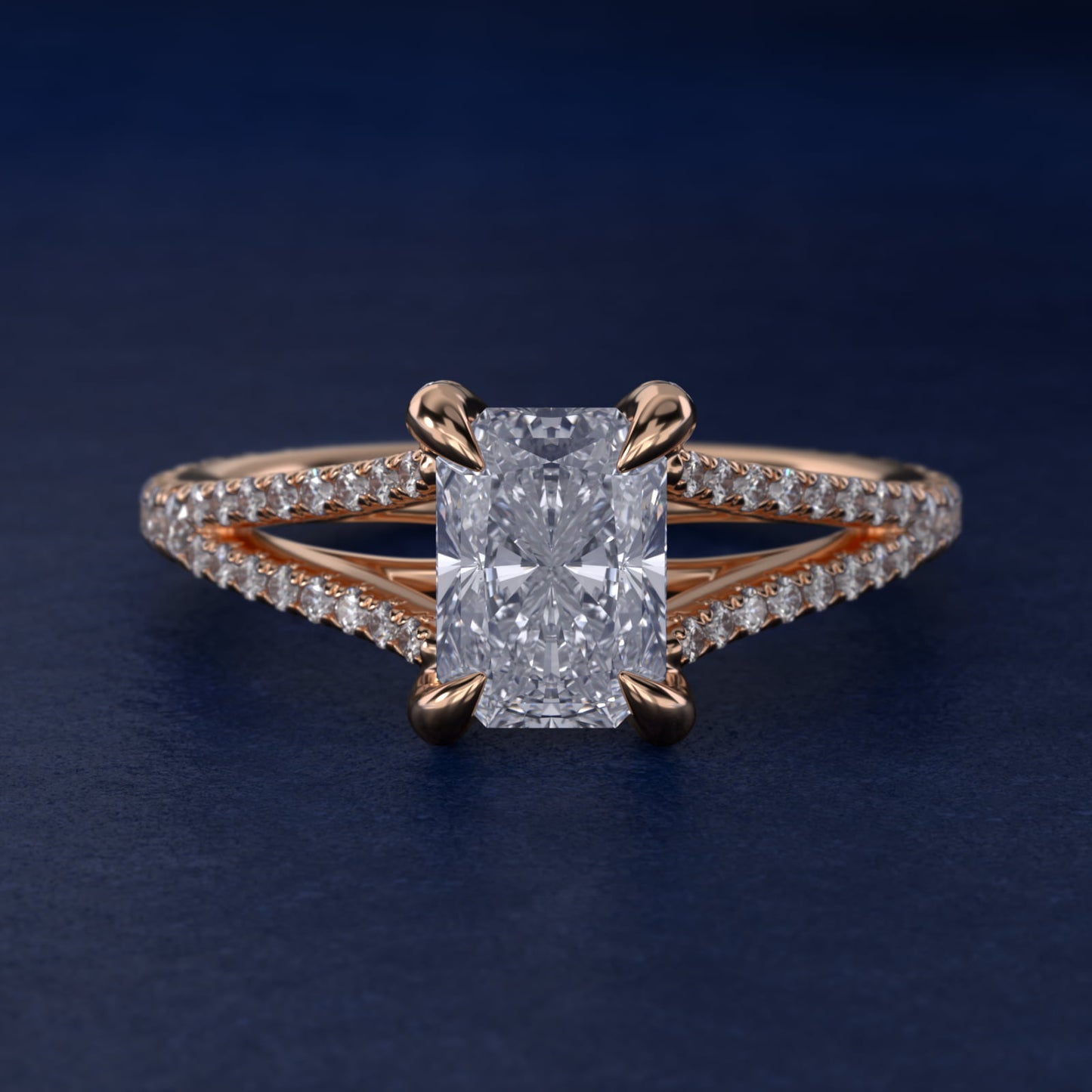 Split-Shank Diamond Engagement Ring in 18k Rose Gold - Radiant Center