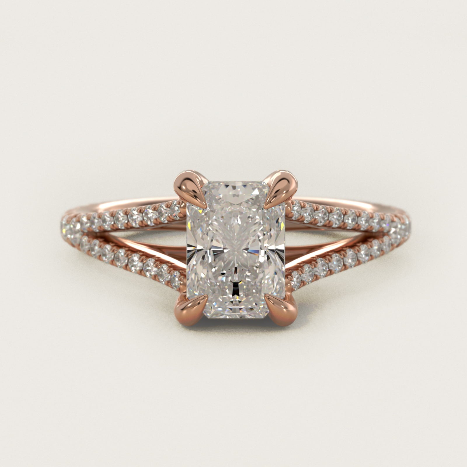 Split-Shank Diamond Engagement Ring in 14k Rose Gold - Radiant Center