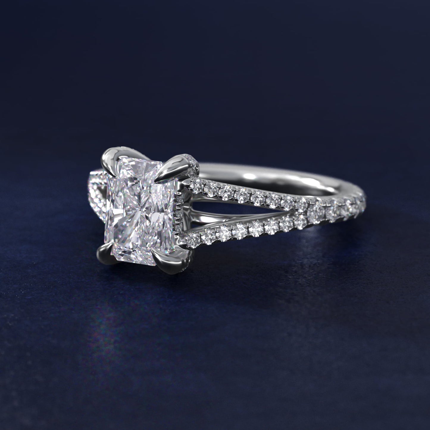Split-Shank Diamond Engagement Ring in 18k White Gold - Radiant Center