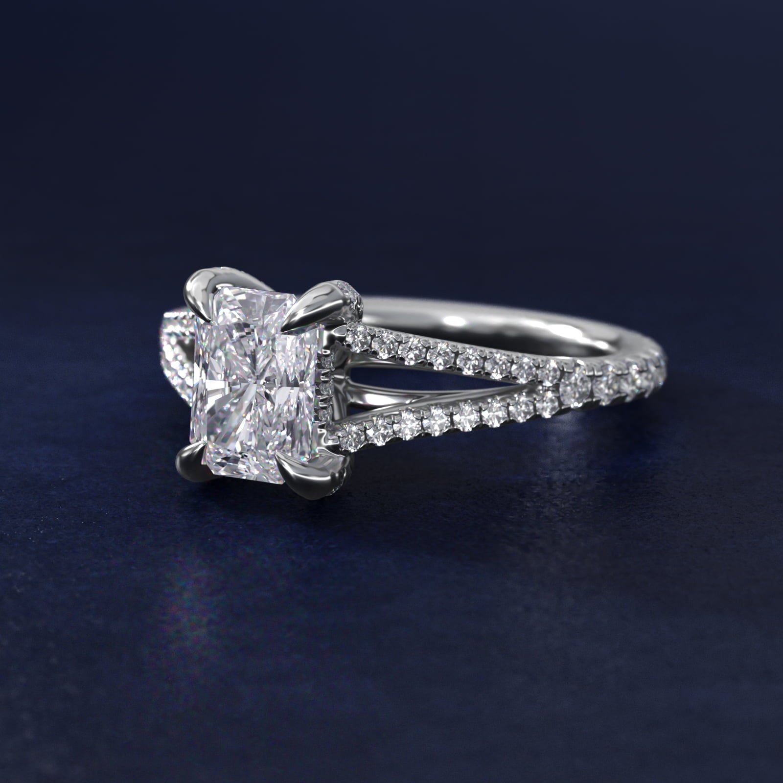 Split-Shank Diamond Engagement Ring in 18k White Gold - Radiant Center