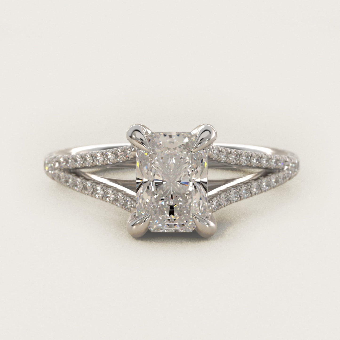 Split-Shank Diamond Engagement Ring in 18k White Gold - Radiant Center