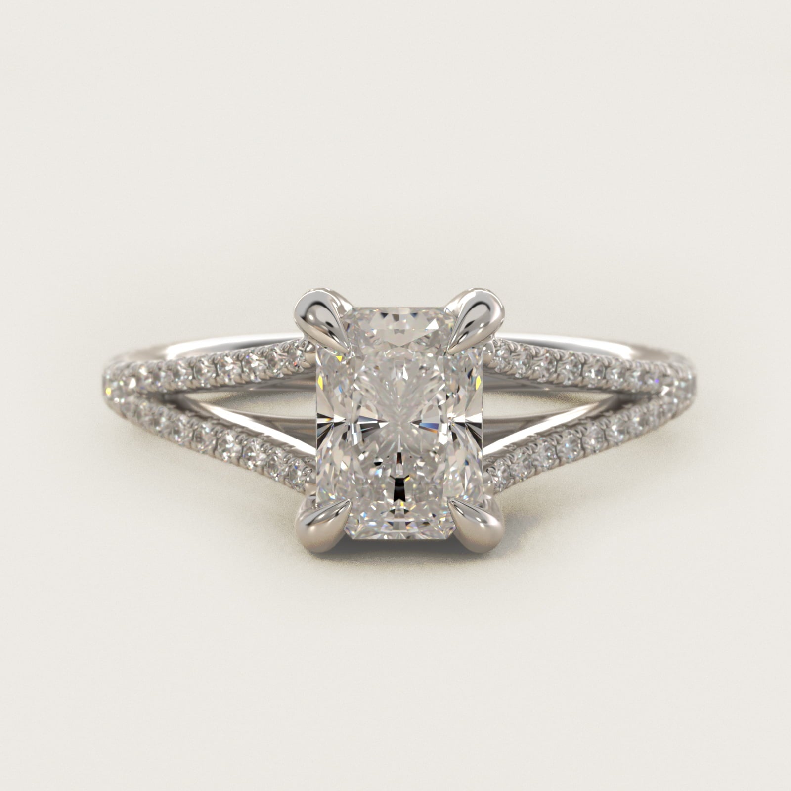 Split-Shank Diamond Engagement Ring in Platinum - Radiant Center