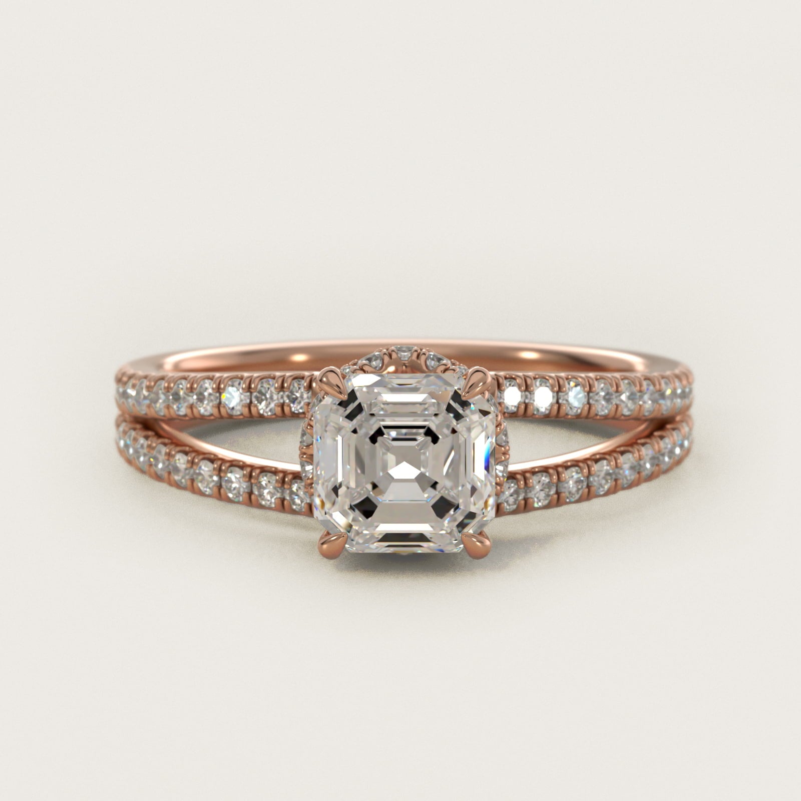 Split Shank Ribbon Diamond PavŽ Engagement Ring In 14K Rose Gold By James Allen - Asscher Center