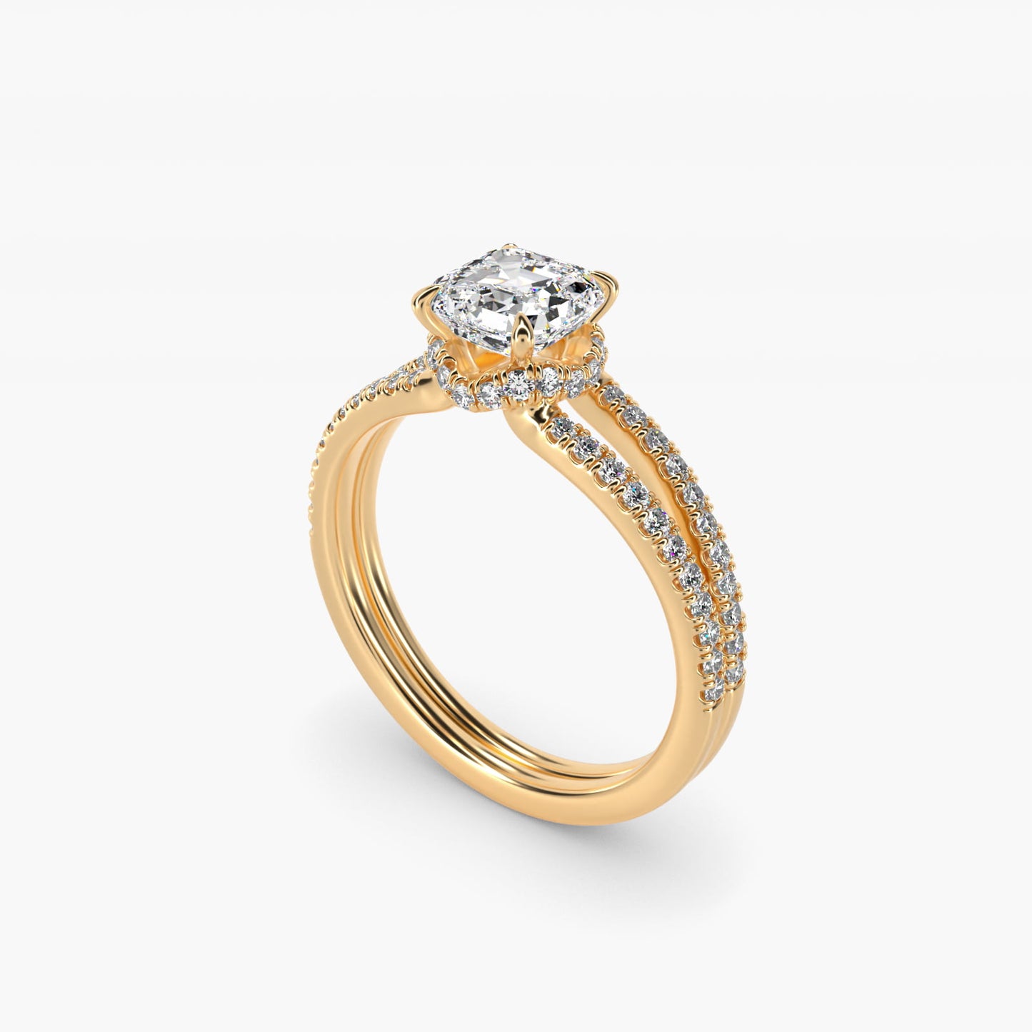 Split Shank Ribbon Diamond PavŽ Engagement Ring In 14K Yellow Gold By James Allen - Asscher Center