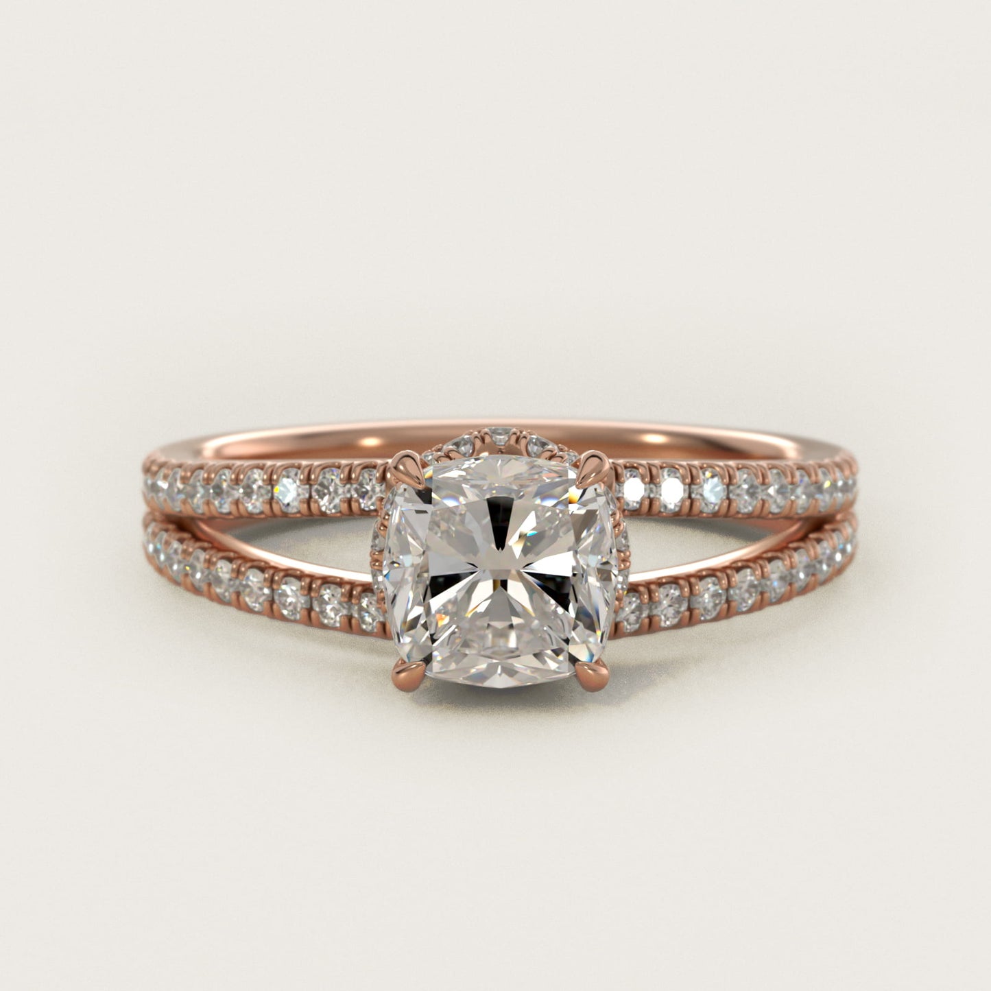 Split Shank Ribbon Diamond PavŽ Engagement Ring In 14K Rose Gold By James Allen - Cushion Center