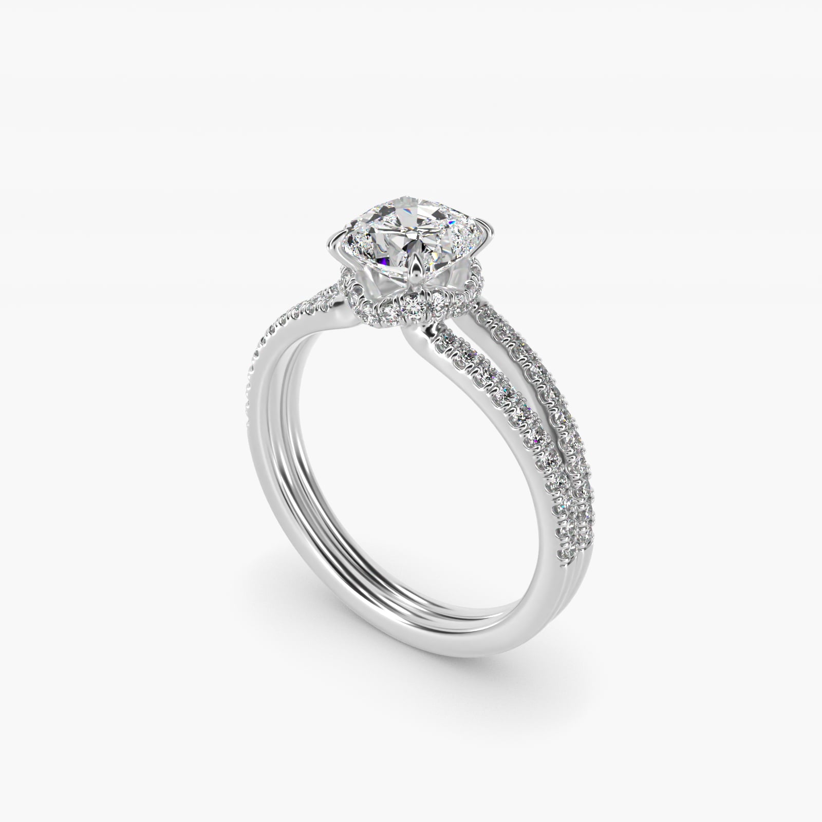 Split Shank Ribbon Diamond PavŽ Engagement Ring In 14K White Gold By James Allen - Cushion Center