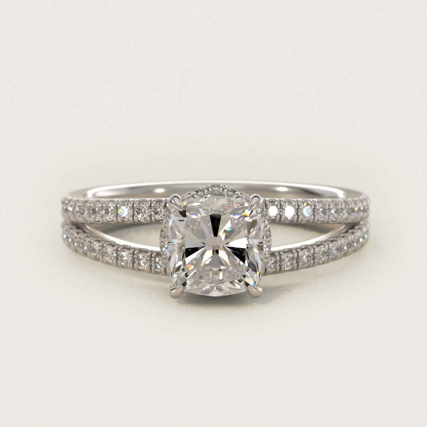 Split Shank Ribbon Diamond PavŽ Engagement Ring In 18k White Gold By James Allen - Cushion Center
