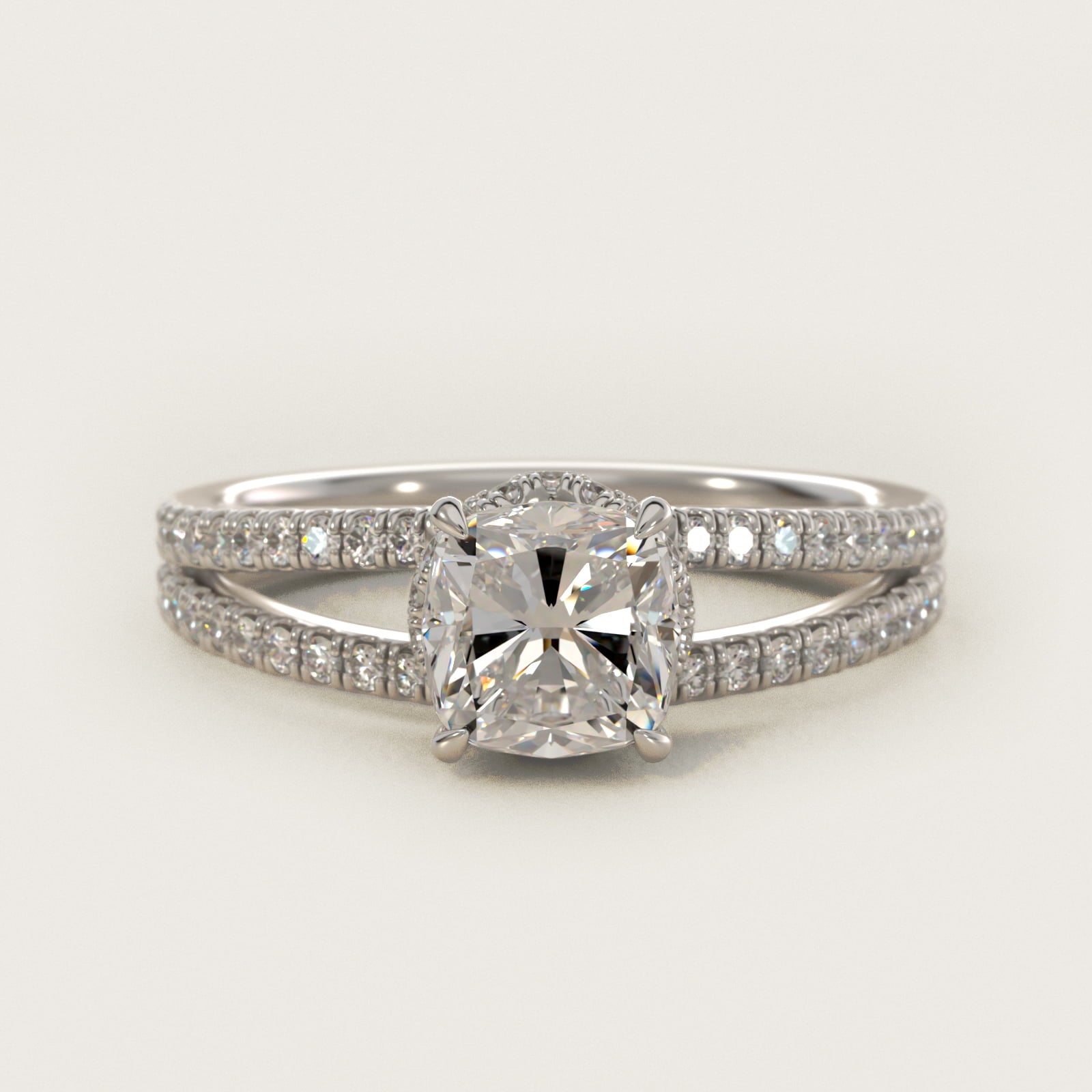 Split Shank Ribbon Diamond PavŽ Engagement Ring In Platinum By James Allen - Cushion Center
