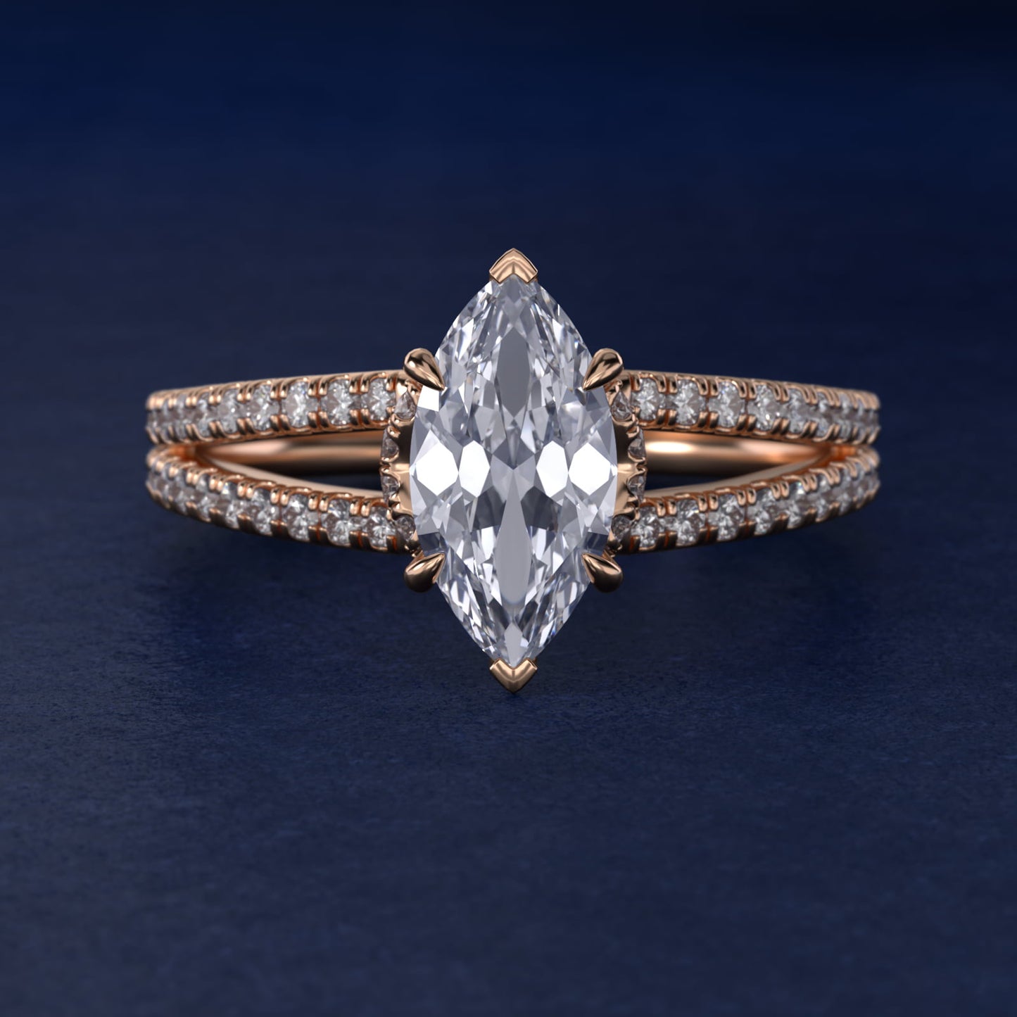 Split Shank Ribbon Diamond PavŽ Engagement Ring In 14K Rose Gold By James Allen - Marquise Center
