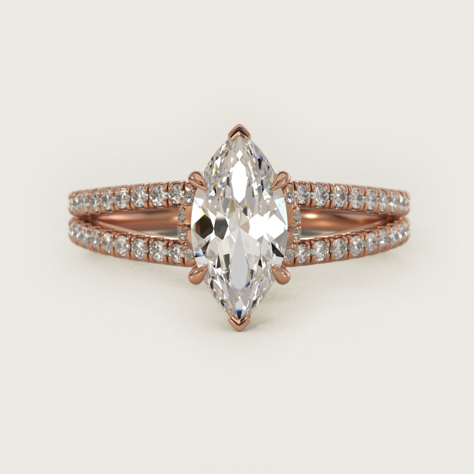 Split Shank Ribbon Diamond PavŽ Engagement Ring In 18k Rose Gold By James Allen - Marquise Center