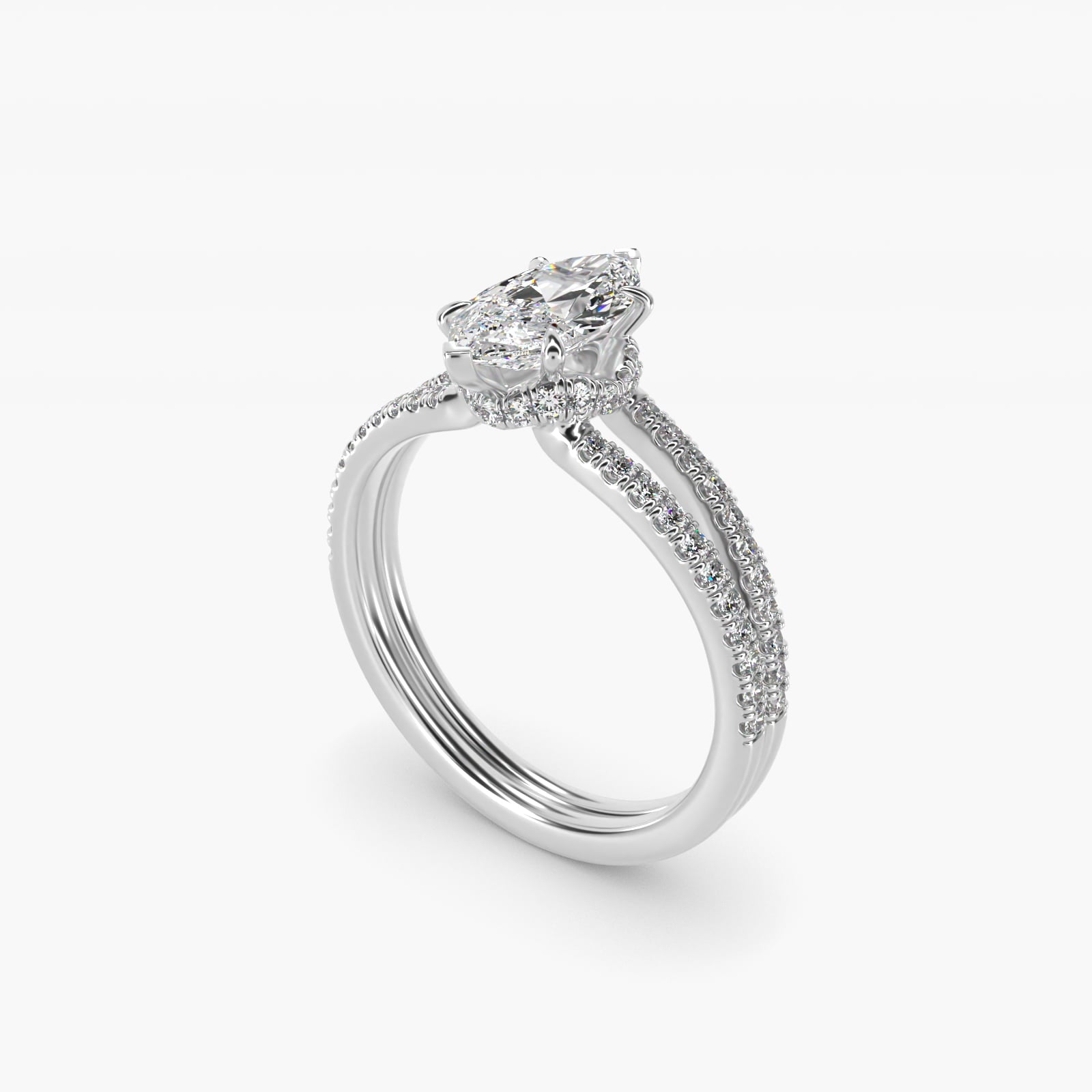Split Shank Ribbon Diamond PavŽ Engagement Ring In 14K White Gold By James Allen - Marquise Center