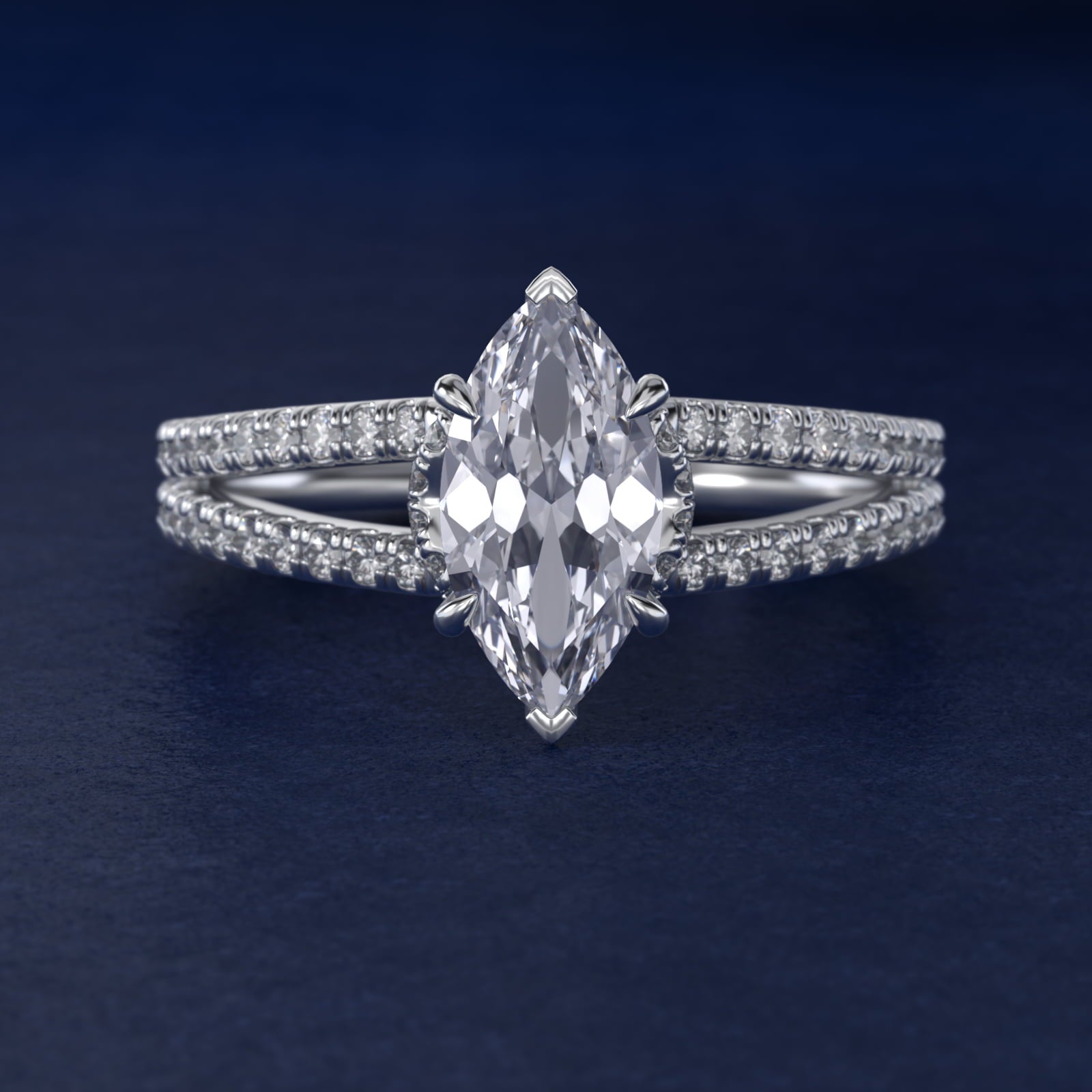 Split Shank Ribbon Diamond PavŽ Engagement Ring In Platinum By James Allen - Marquise Center