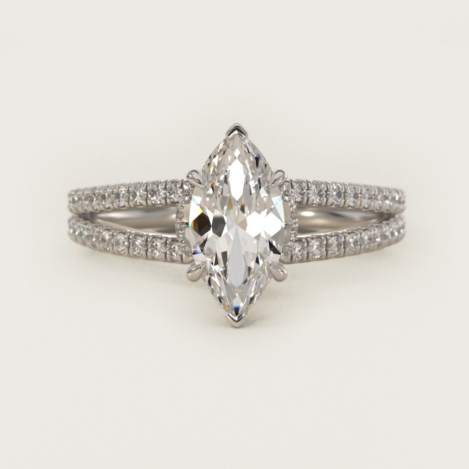 Split Shank Ribbon Diamond PavŽ Engagement Ring In Platinum By James Allen - Marquise Center