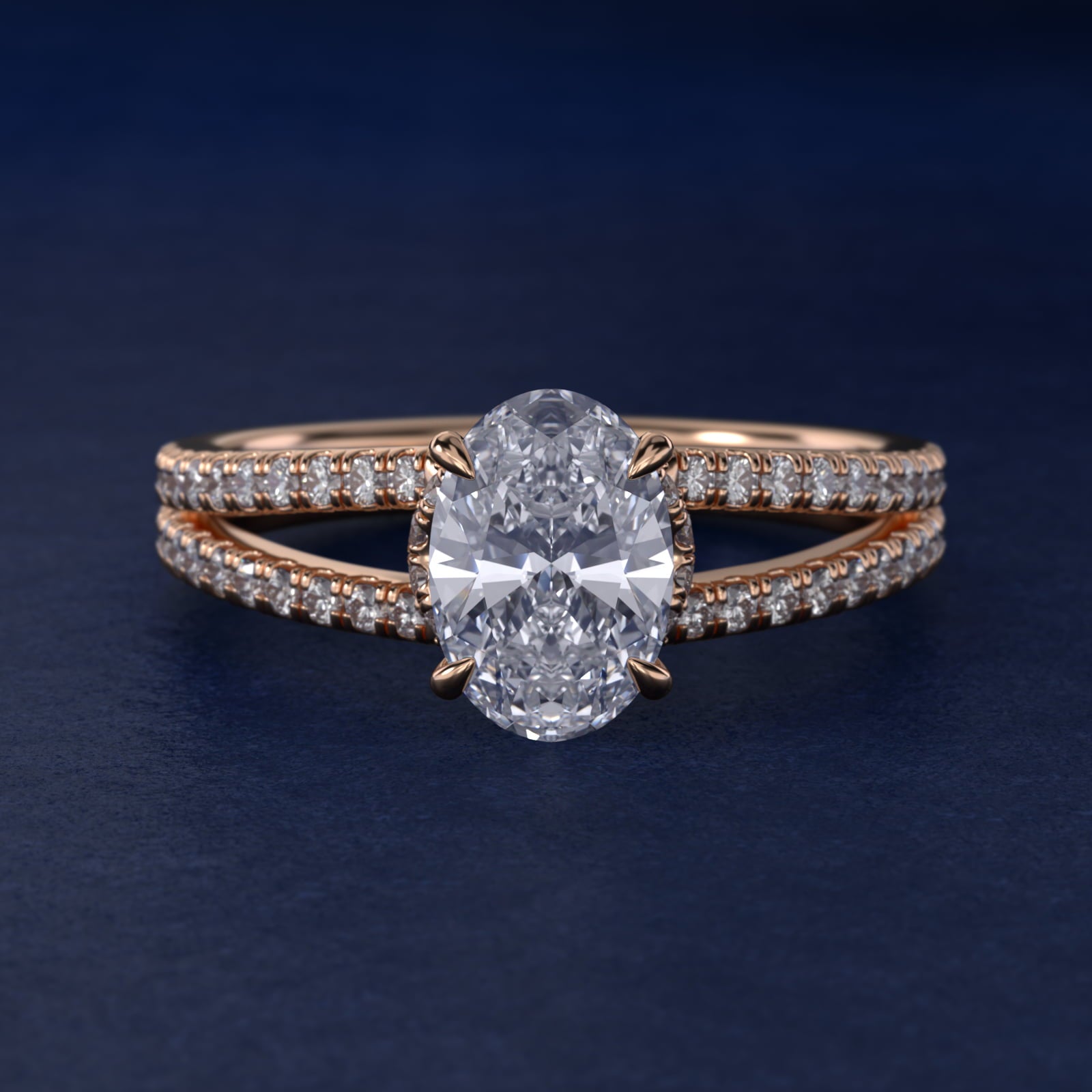 Split Shank Ribbon Diamond PavŽ Engagement Ring In 14K Rose Gold By James Allen - Oval Center