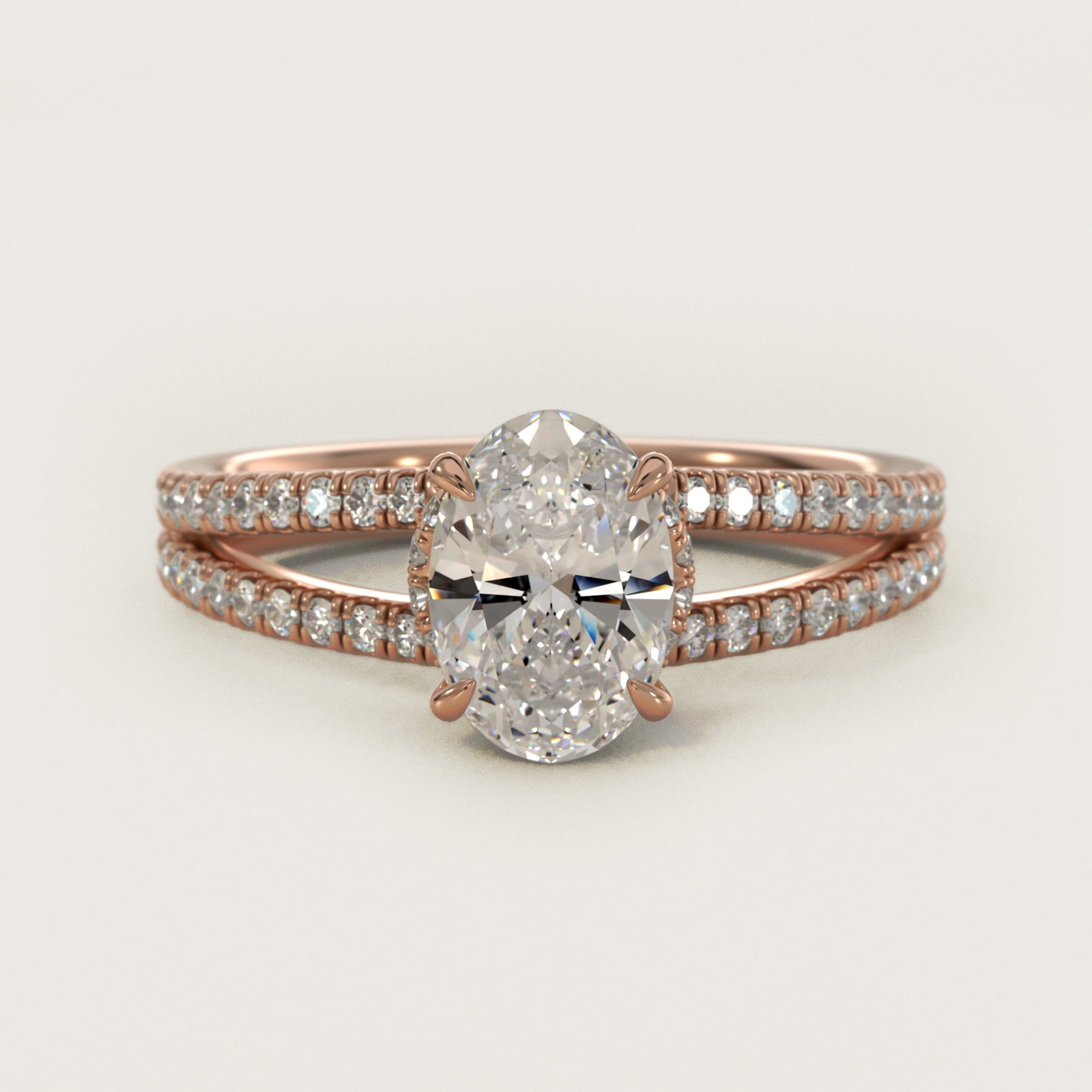 Split Shank Ribbon Diamond PavŽ Engagement Ring In 14K Rose Gold By James Allen - Oval Center