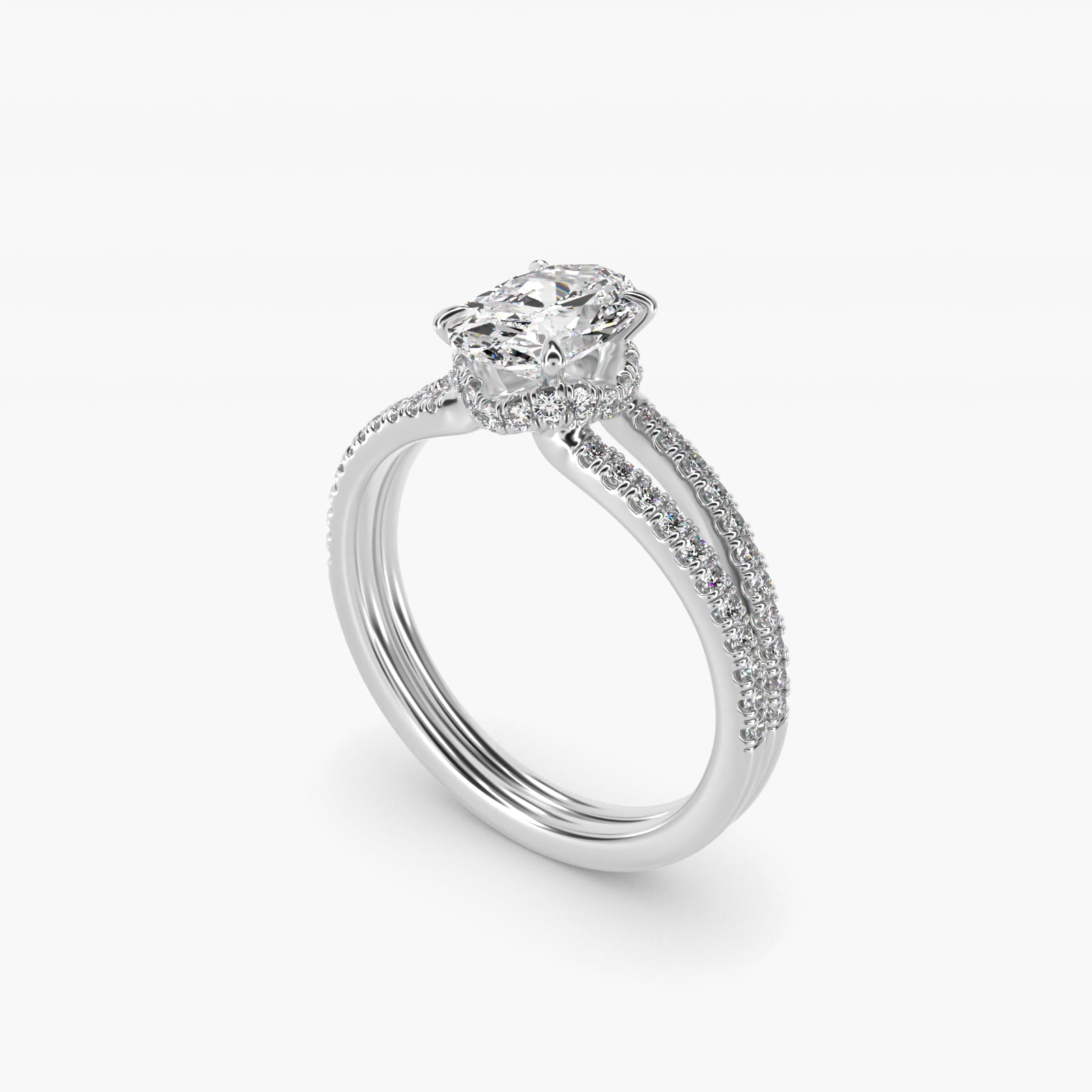 Split Shank Ribbon Diamond PavŽ Engagement Ring In 18k White Gold By James Allen - Oval Center