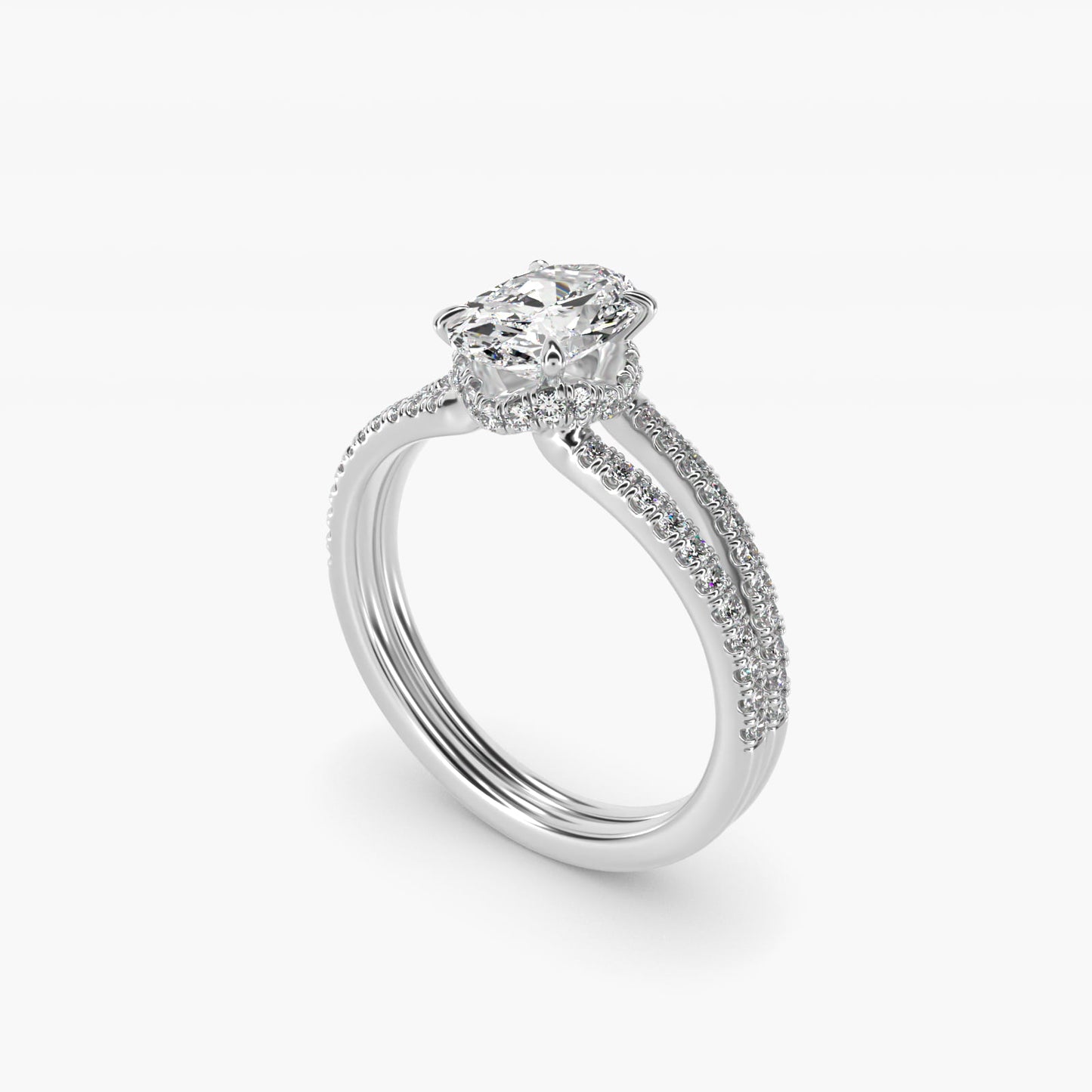 Split Shank Ribbon Diamond PavŽ Engagement Ring In Platinum By James Allen - Oval Center