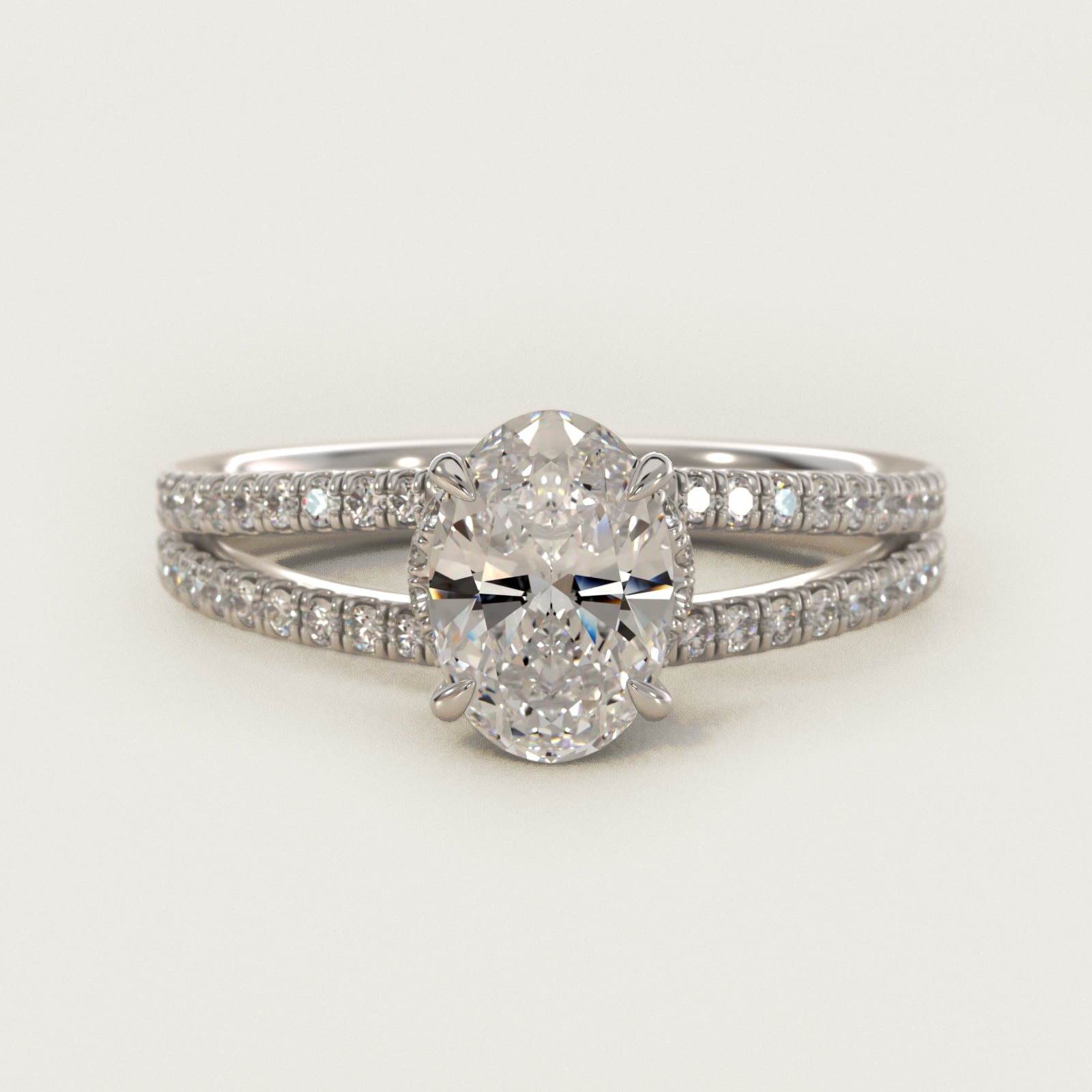 Split Shank Ribbon Diamond PavŽ Engagement Ring In Platinum By James Allen - Oval Center