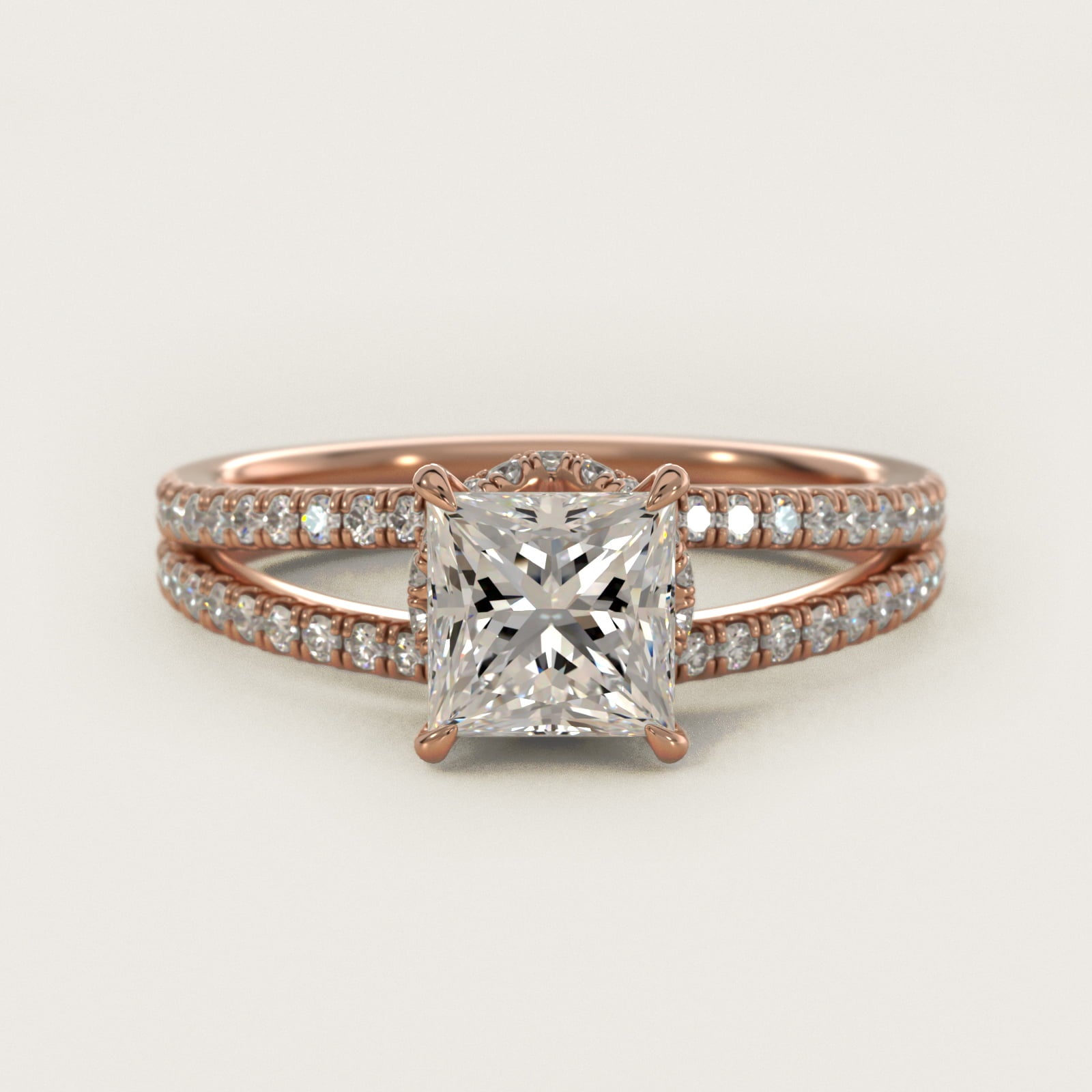 Split Shank Ribbon Diamond PavŽ Engagement Ring In 18k Rose Gold By James Allen - Princess Center