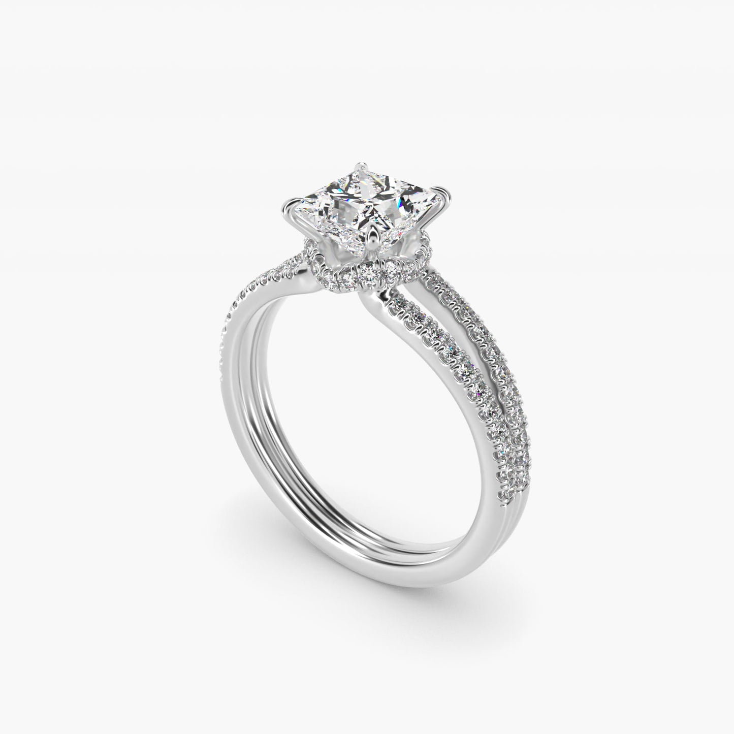Split Shank Ribbon Diamond PavŽ Engagement Ring In 14K White Gold By James Allen - Princess Center