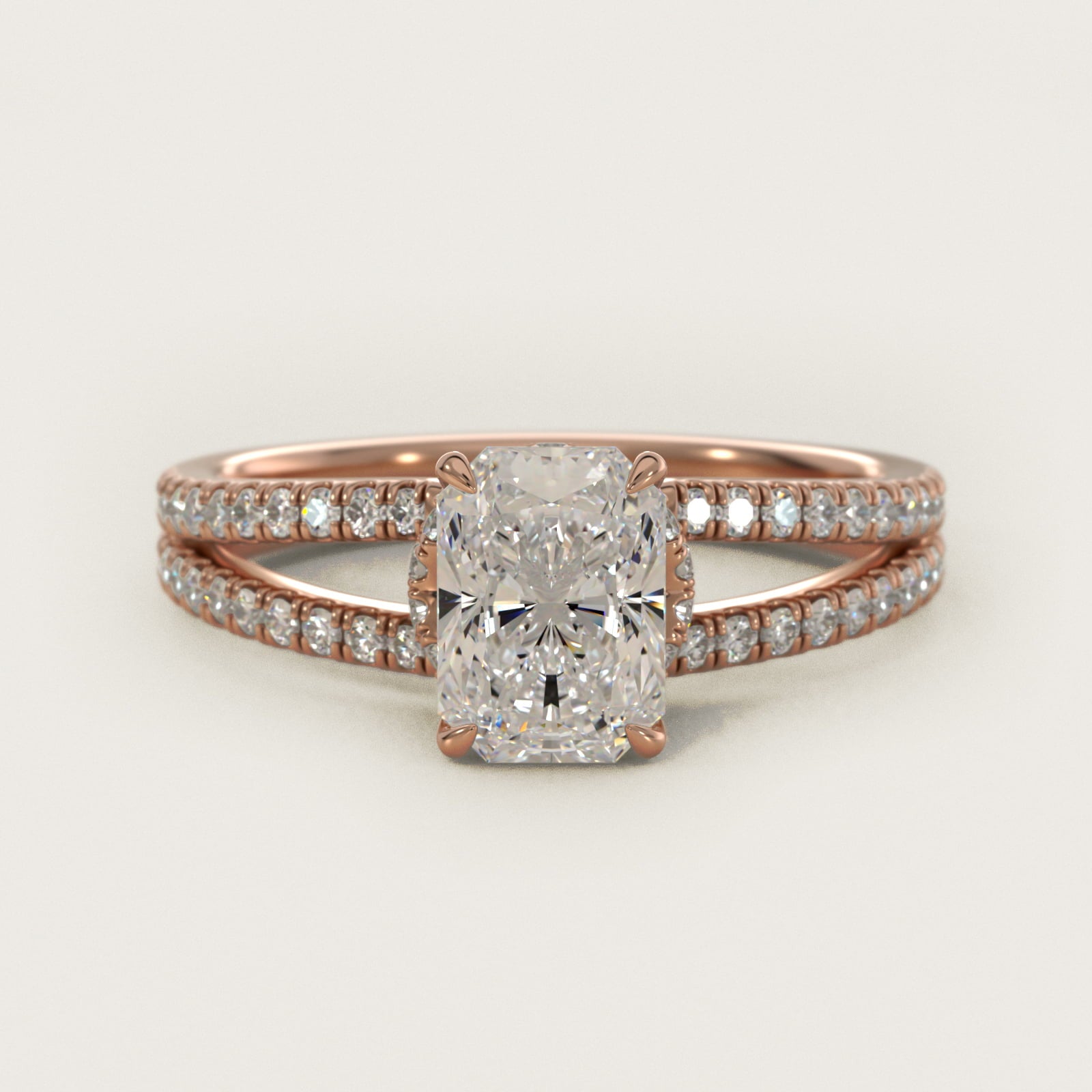 Split Shank Ribbon Diamond PavŽ Engagement Ring In 18k Rose Gold By James Allen - Radiant Center