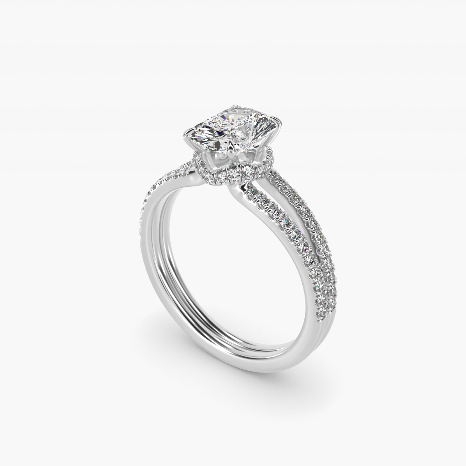 Split Shank Ribbon Diamond PavŽ Engagement Ring In 14K White Gold By James Allen - Radiant Center