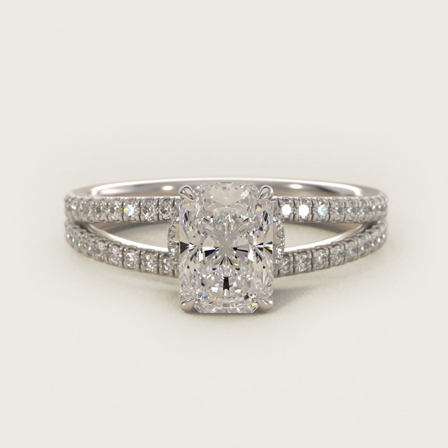 Split Shank Ribbon Diamond PavŽ Engagement Ring In 18k White Gold By James Allen - Radiant Center
