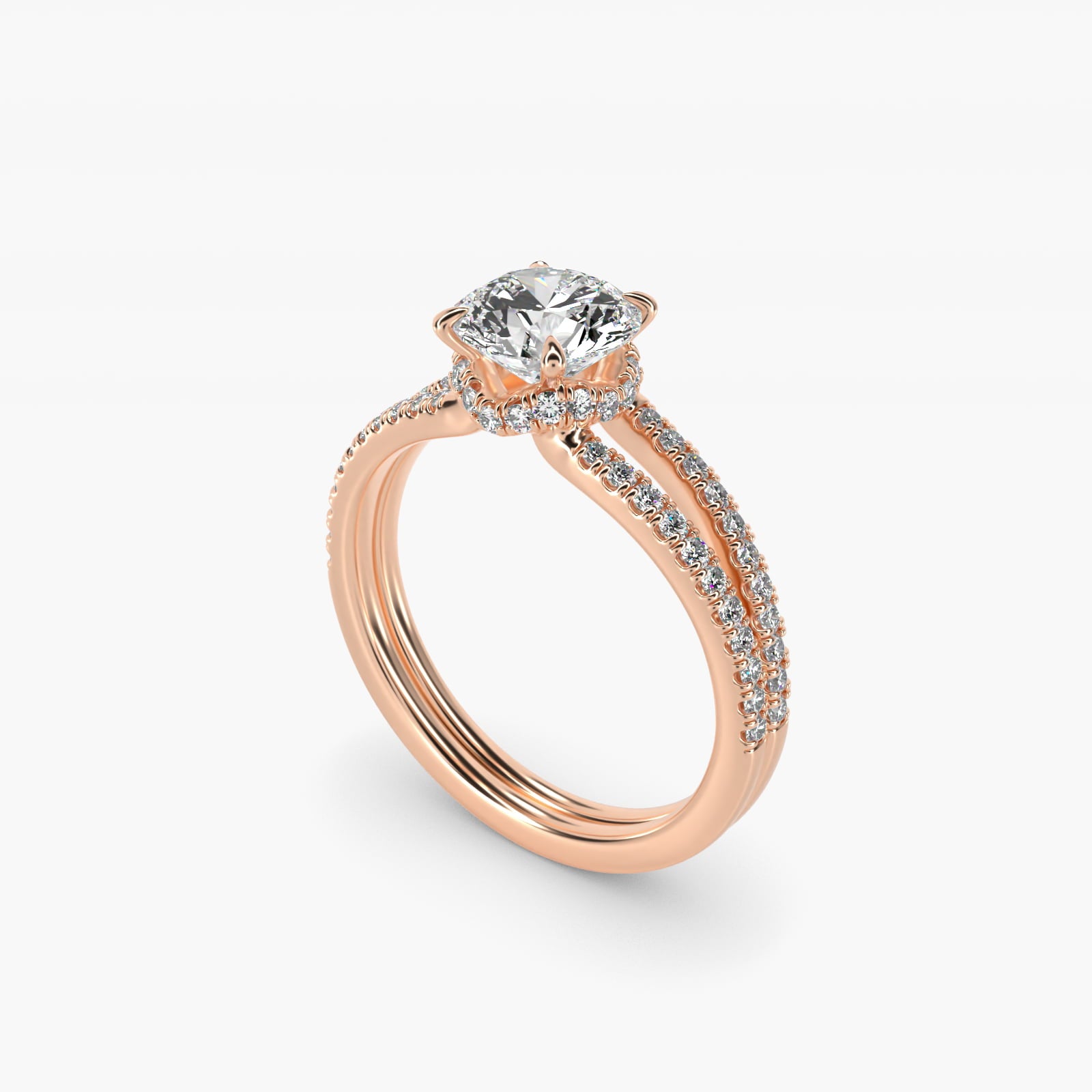 Split Shank Ribbon Diamond PavŽ Engagement Ring In 18k Rose Gold By James Allen - Round Center