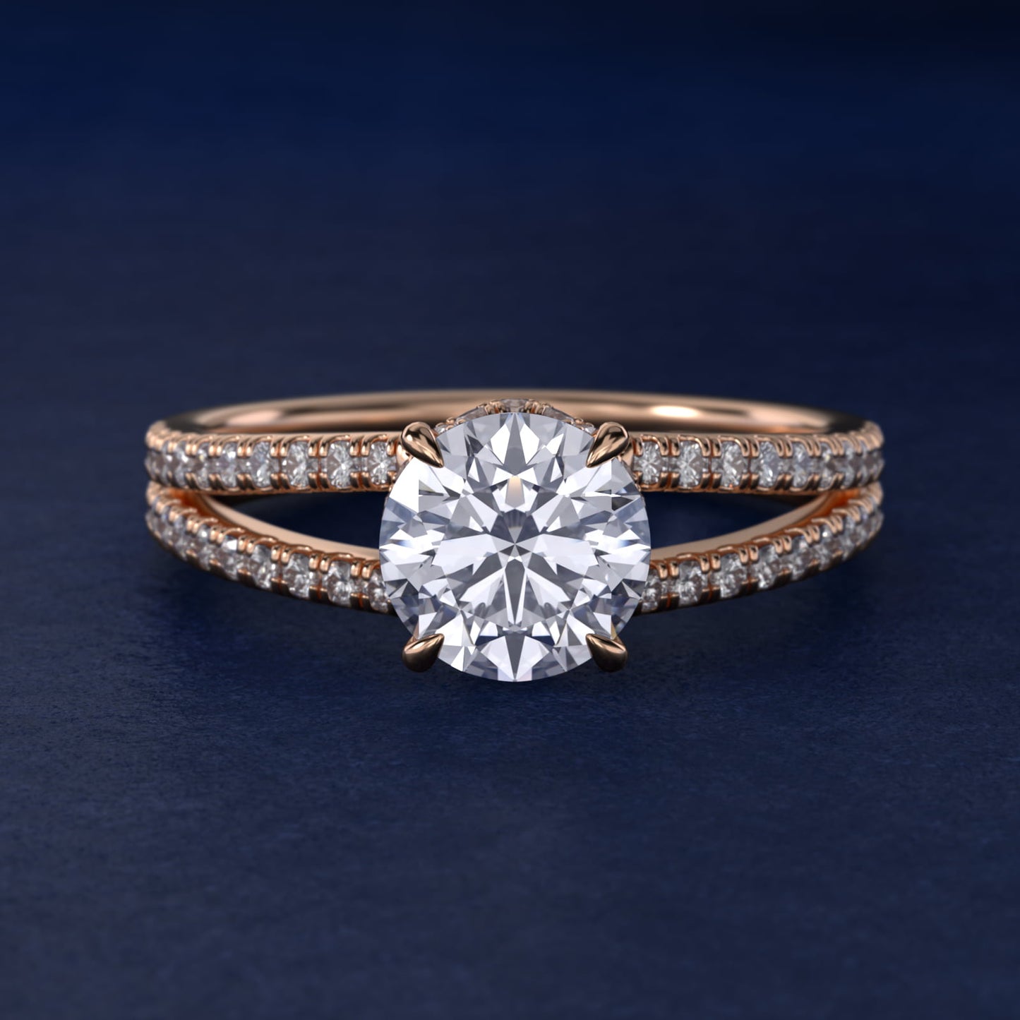 Split Shank Ribbon Diamond PavŽ Engagement Ring In 14K Rose Gold By James Allen - Round Center