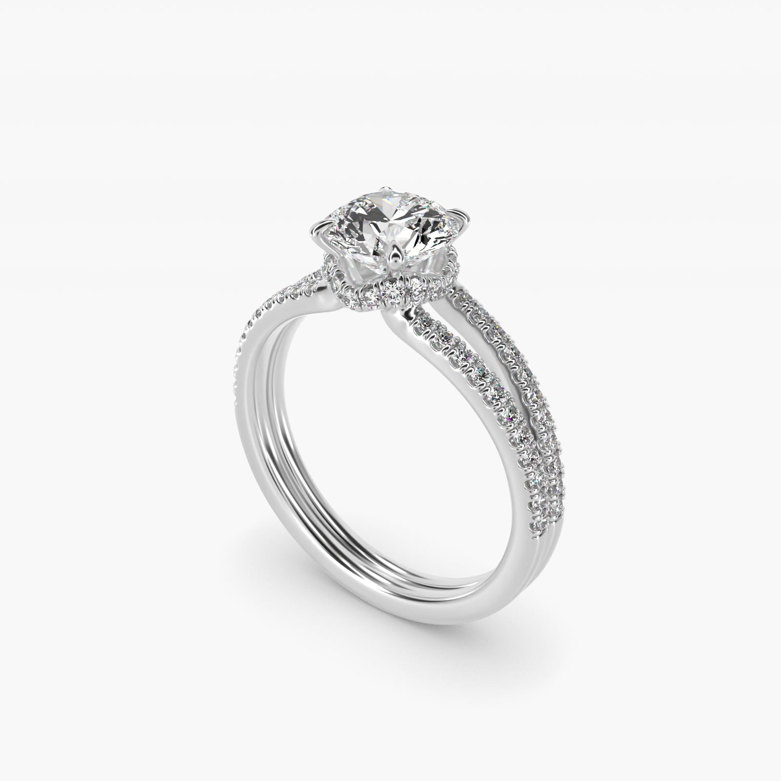 Split Shank Ribbon Diamond PavŽ Engagement Ring In 18k White Gold By James Allen - Round Center