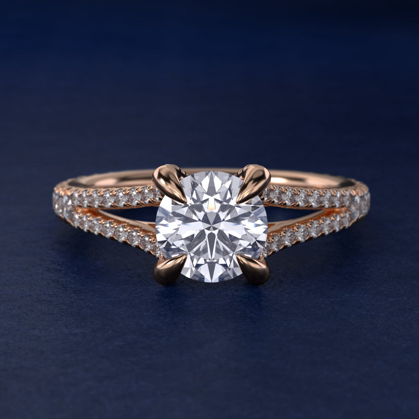 Split-Shank Diamond Engagement Ring in 18k Rose Gold - Round Center