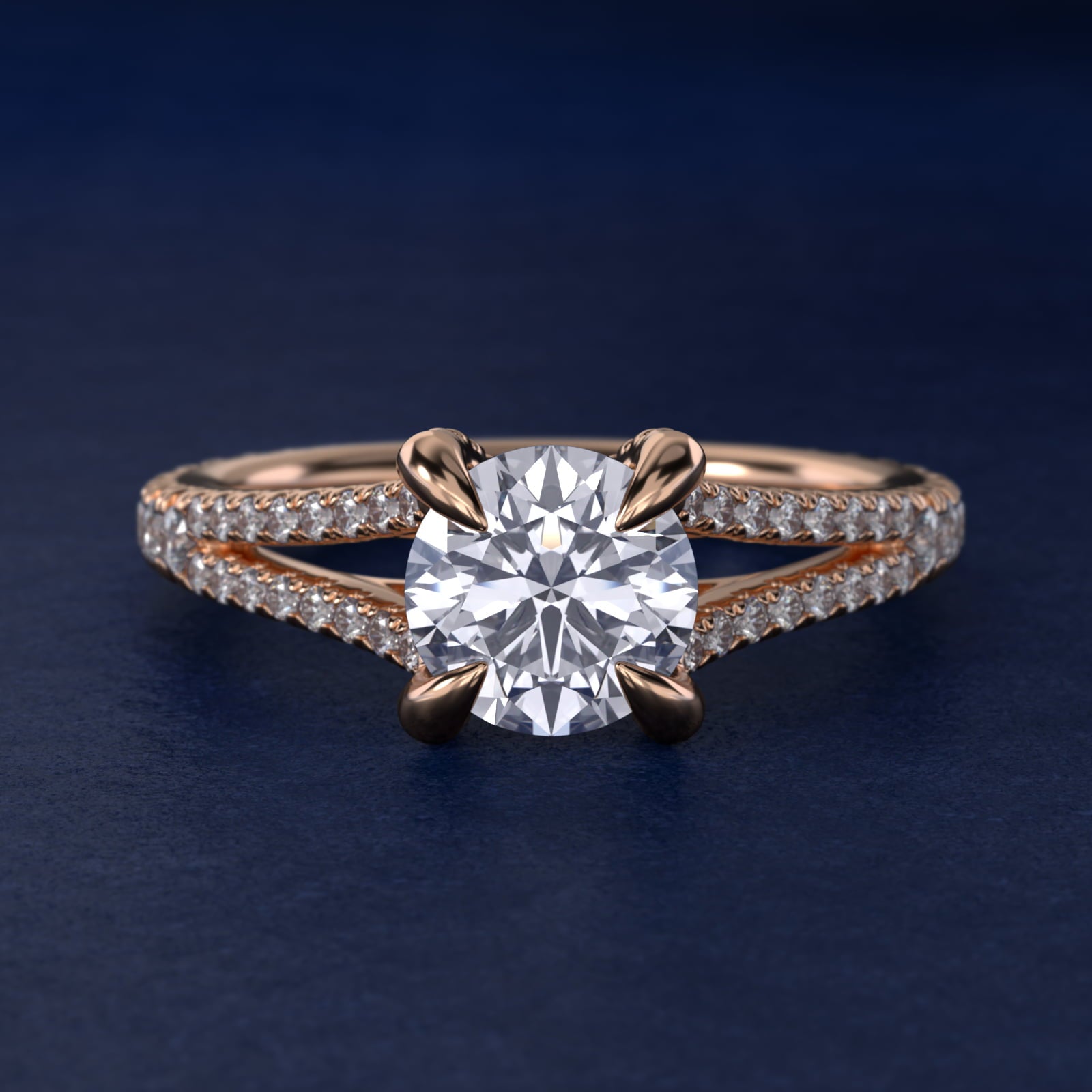 Split-Shank Diamond Engagement Ring in 18k Rose Gold - Round Center