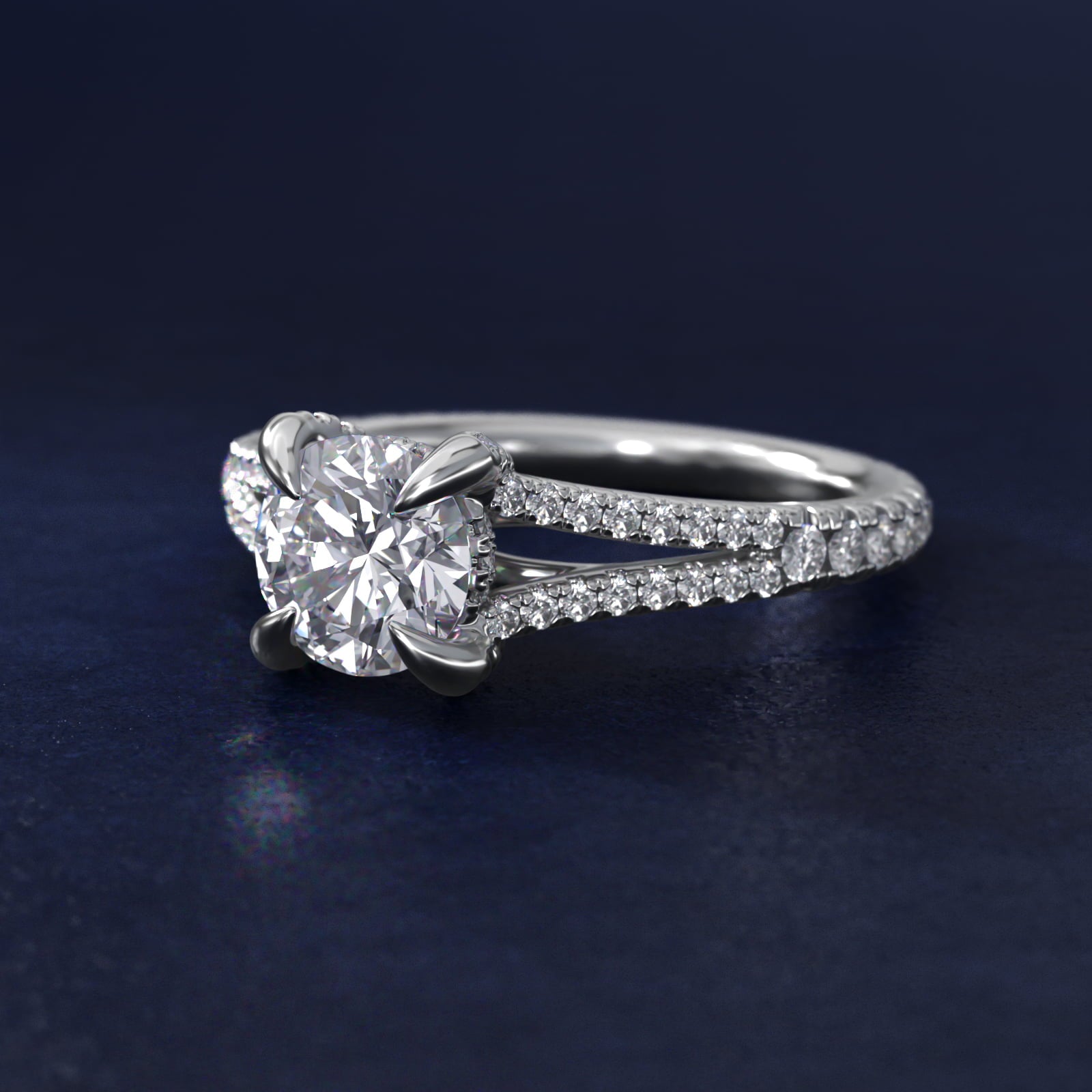 Split-Shank Diamond Engagement Ring in 14k White Gold - Round Center