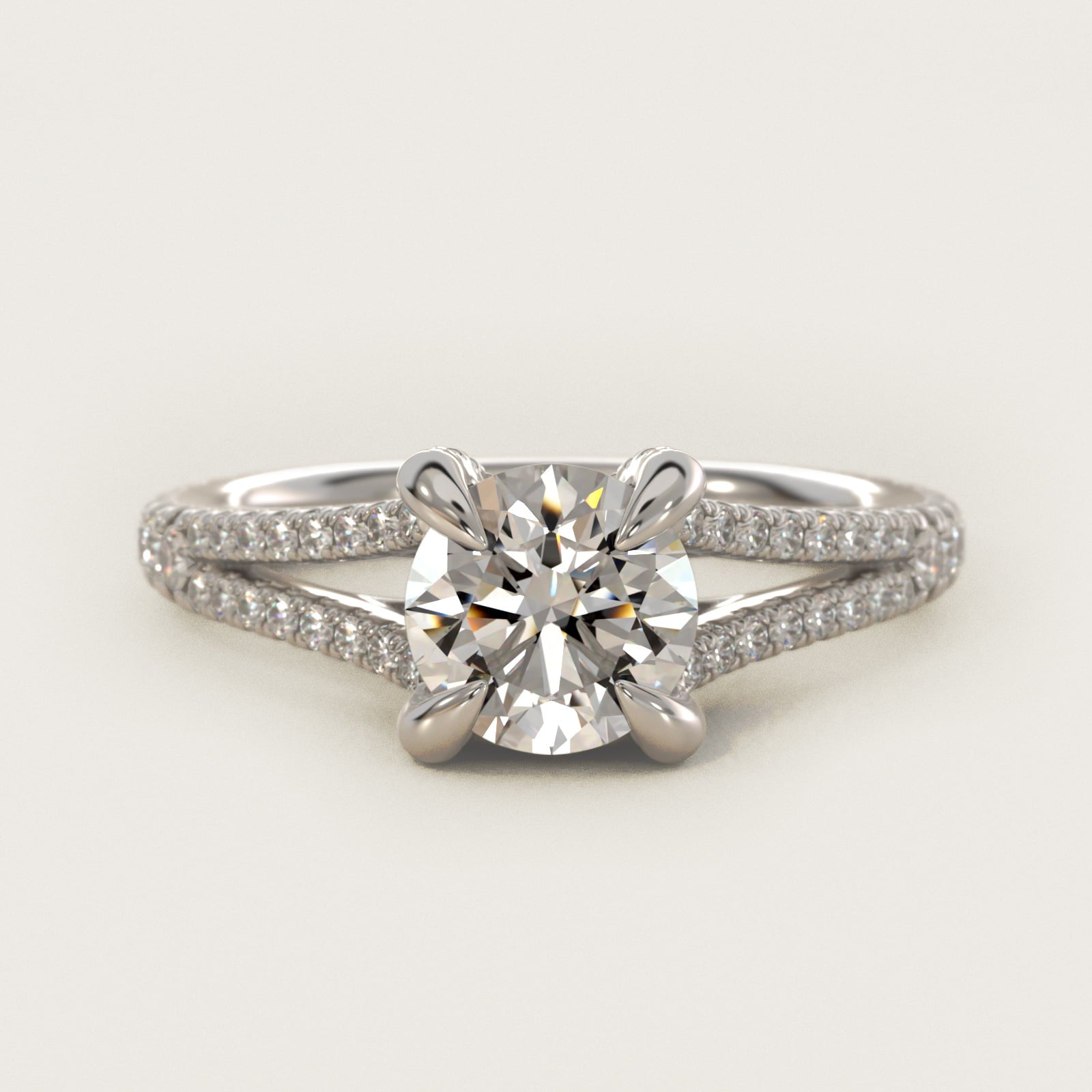 Split-Shank Diamond Engagement Ring in 14k White Gold - Round Center