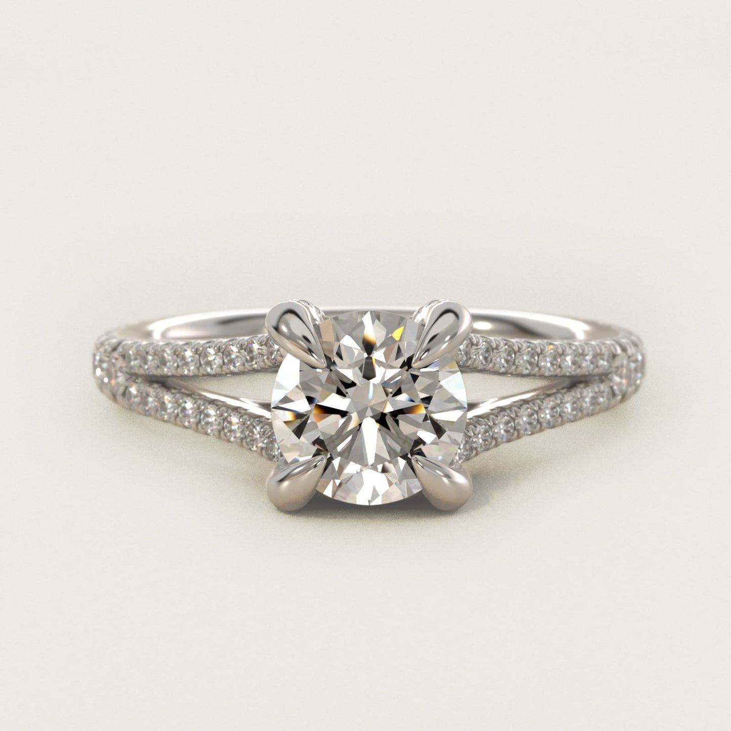 Split-Shank Diamond Engagement Ring in 18k White Gold - Round Center