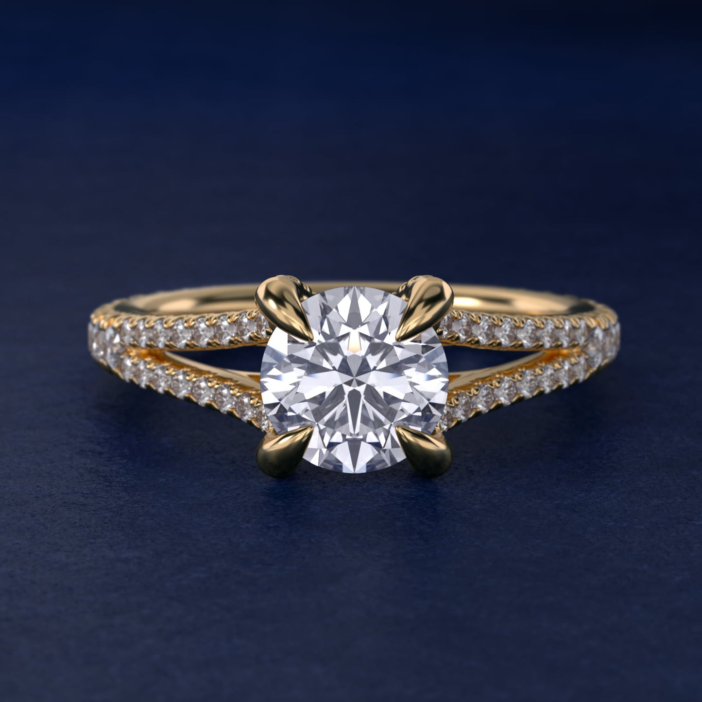 Split-Shank Diamond Engagement Ring in 14K Yellow Gold - Round Center