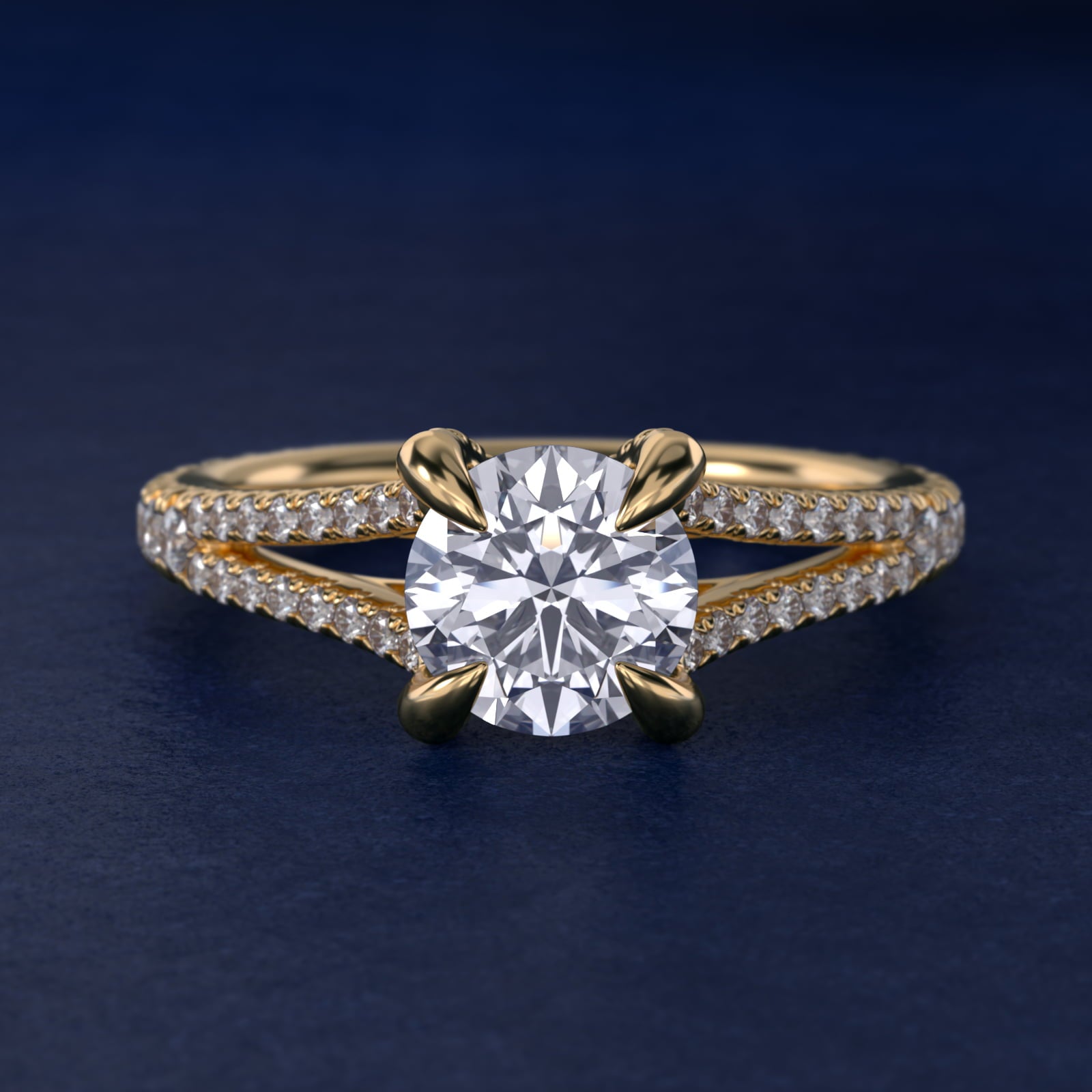Split-Shank Diamond Engagement Ring in 18k Yellow Gold - Round Center