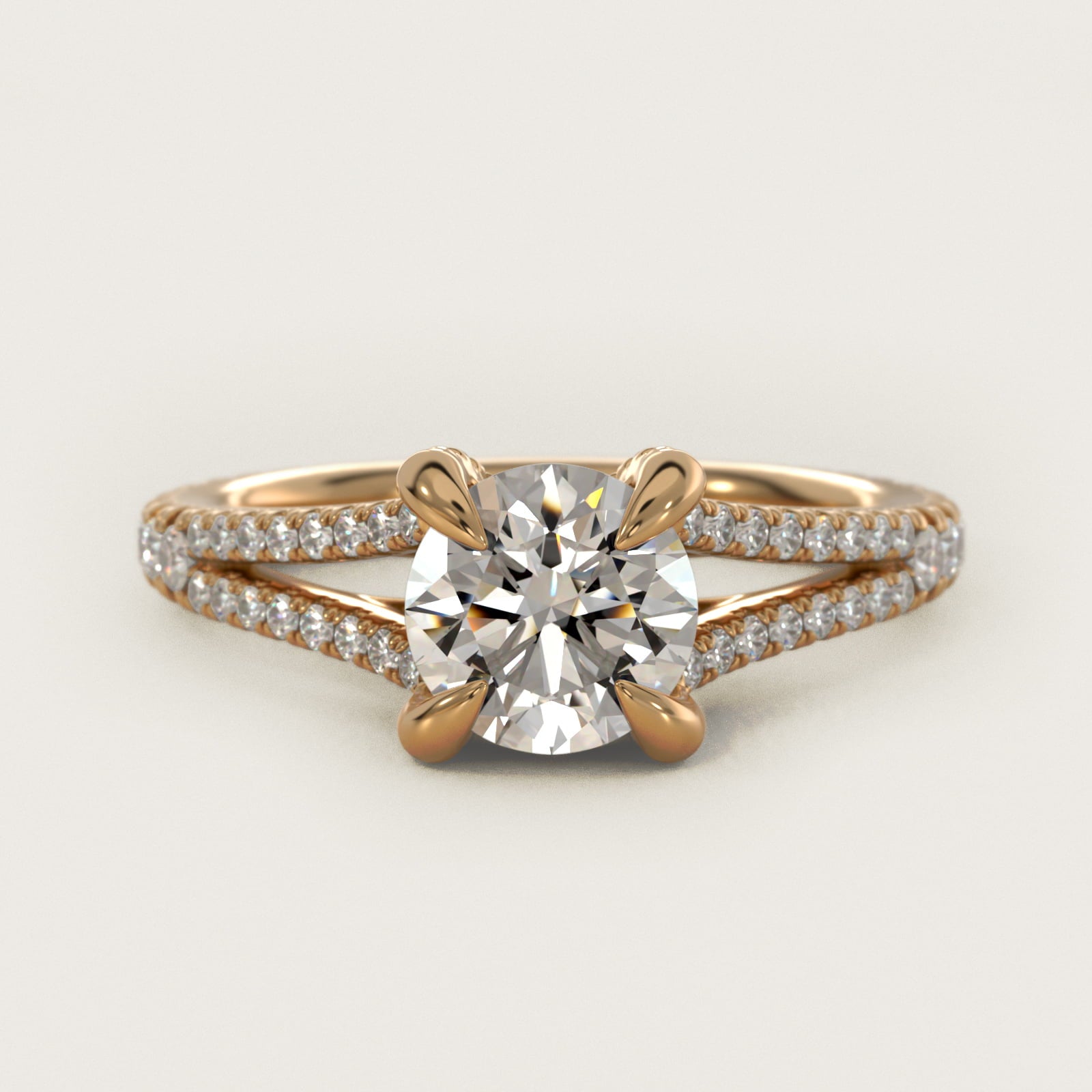 Split-Shank Diamond Engagement Ring in 18k Yellow Gold - Round Center