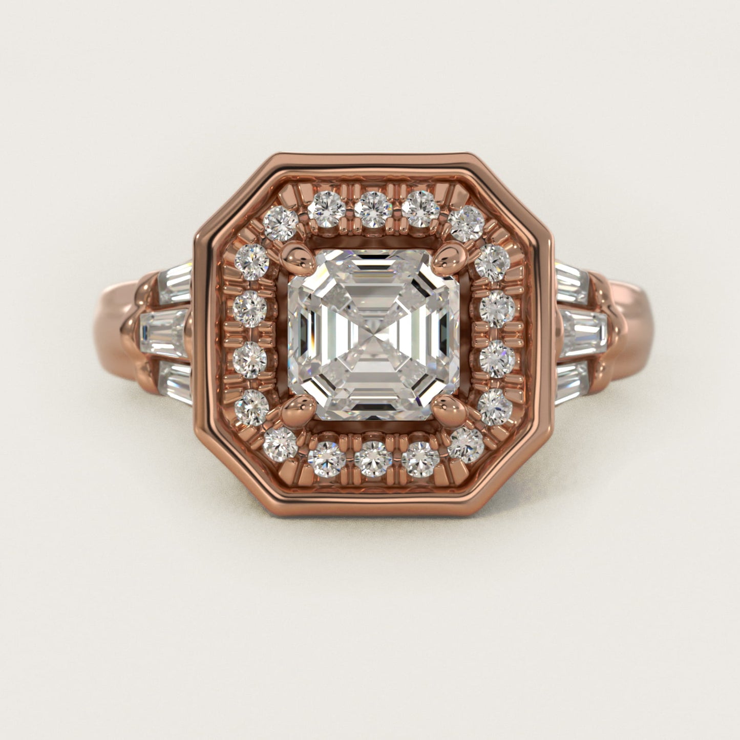 Square Halo Diamond Engagement Ring in 14k Rose Gold By Zac Zac Posen - Asscher Center