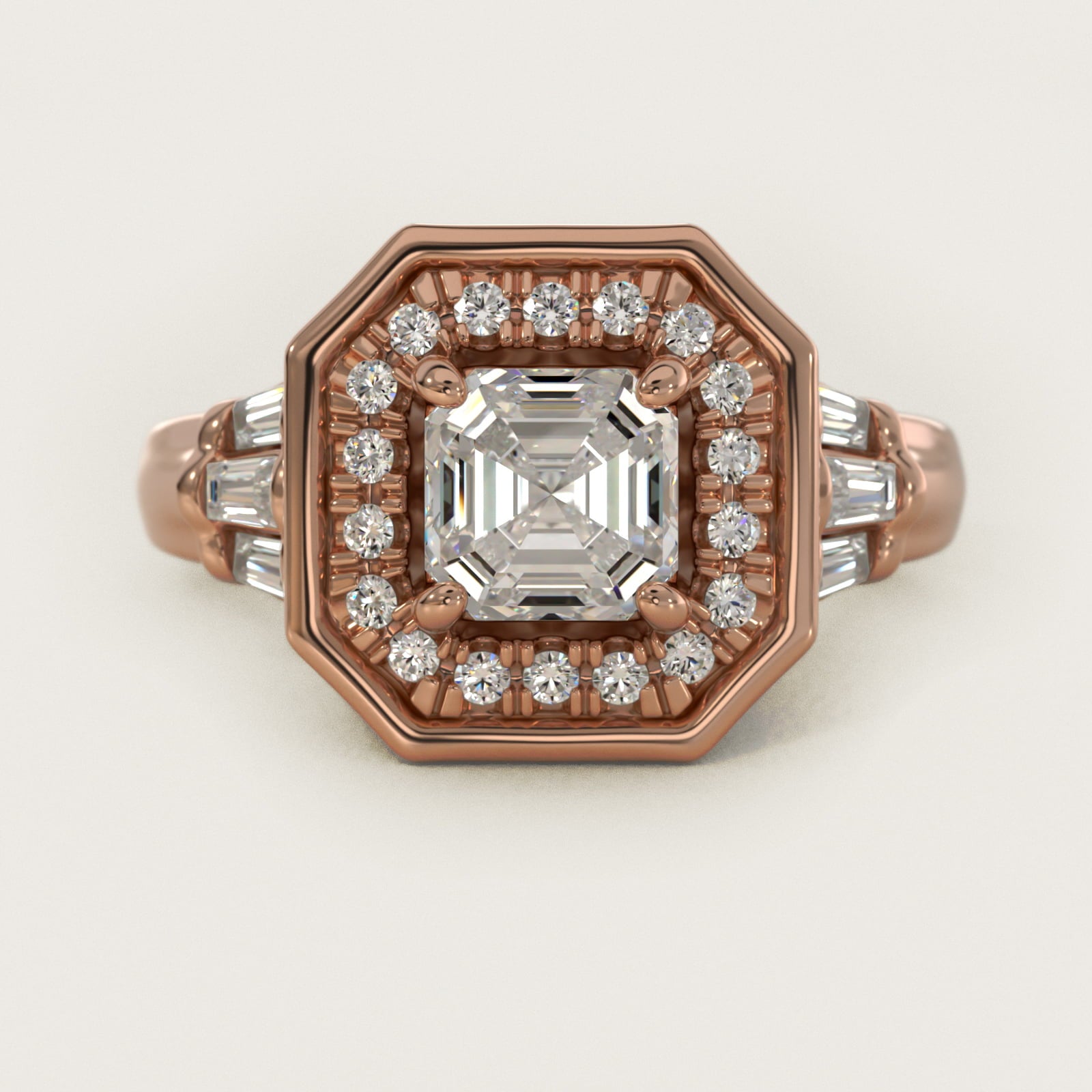 Square Halo Diamond Engagement Ring in 14k Rose Gold By Zac Zac Posen - Asscher Center