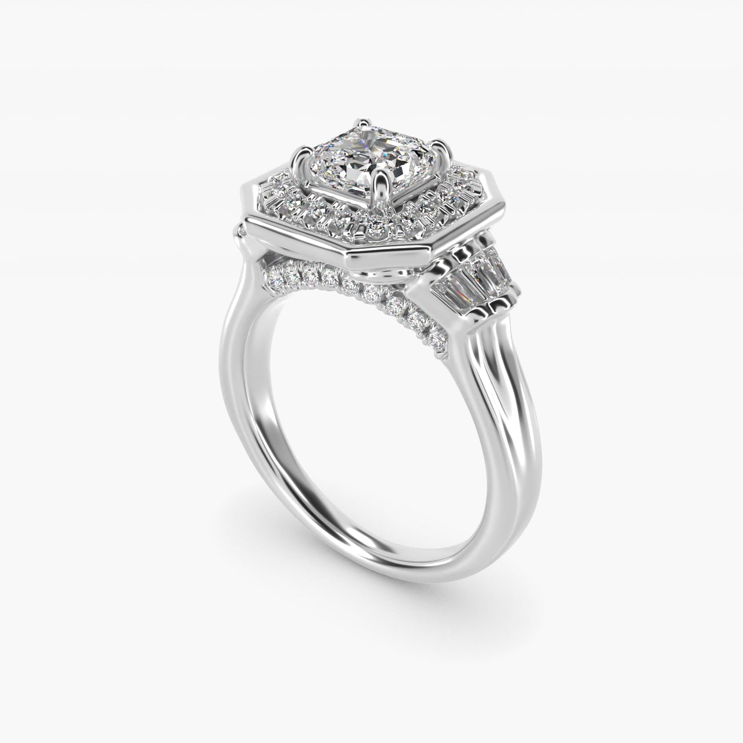 Square Halo Diamond Engagement Ring in 18k White Gold By Zac Zac Posen - Asscher Center