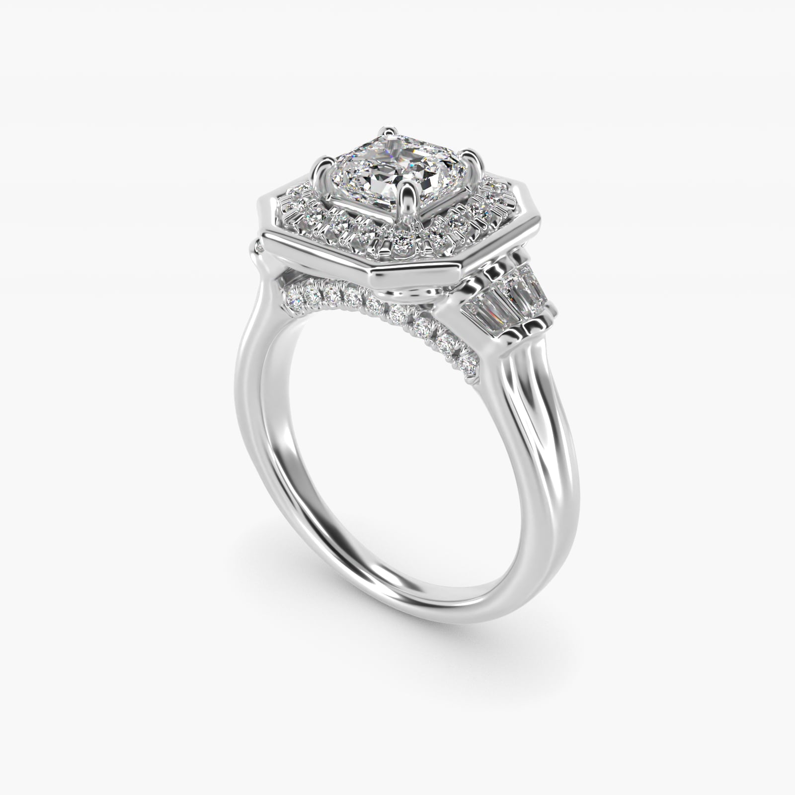 Square Halo Diamond Engagement Ring in 18k White Gold By Zac Zac Posen - Asscher Center