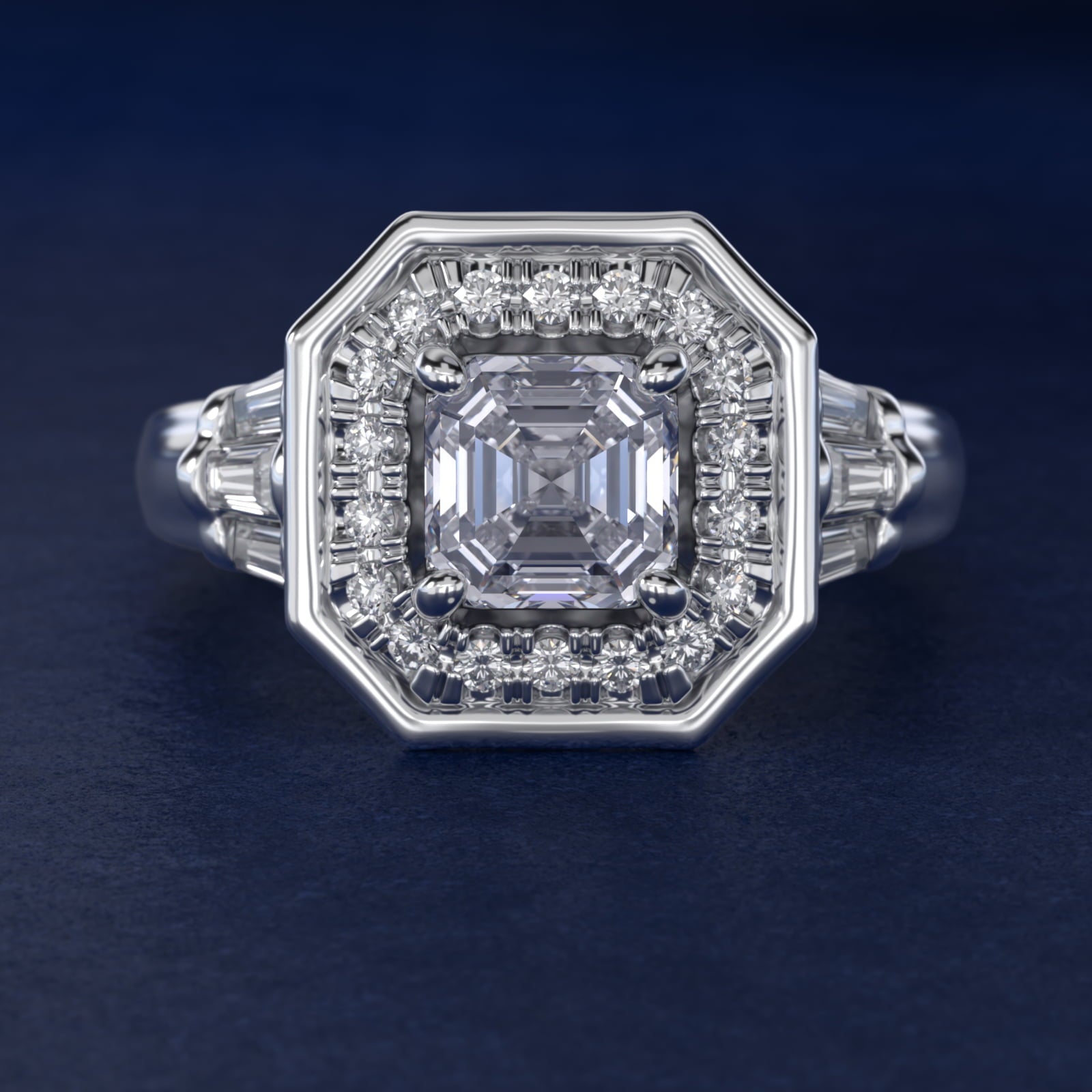 Square Halo Diamond Engagement Ring in 14k White Gold By Zac Zac Posen - Asscher Center
